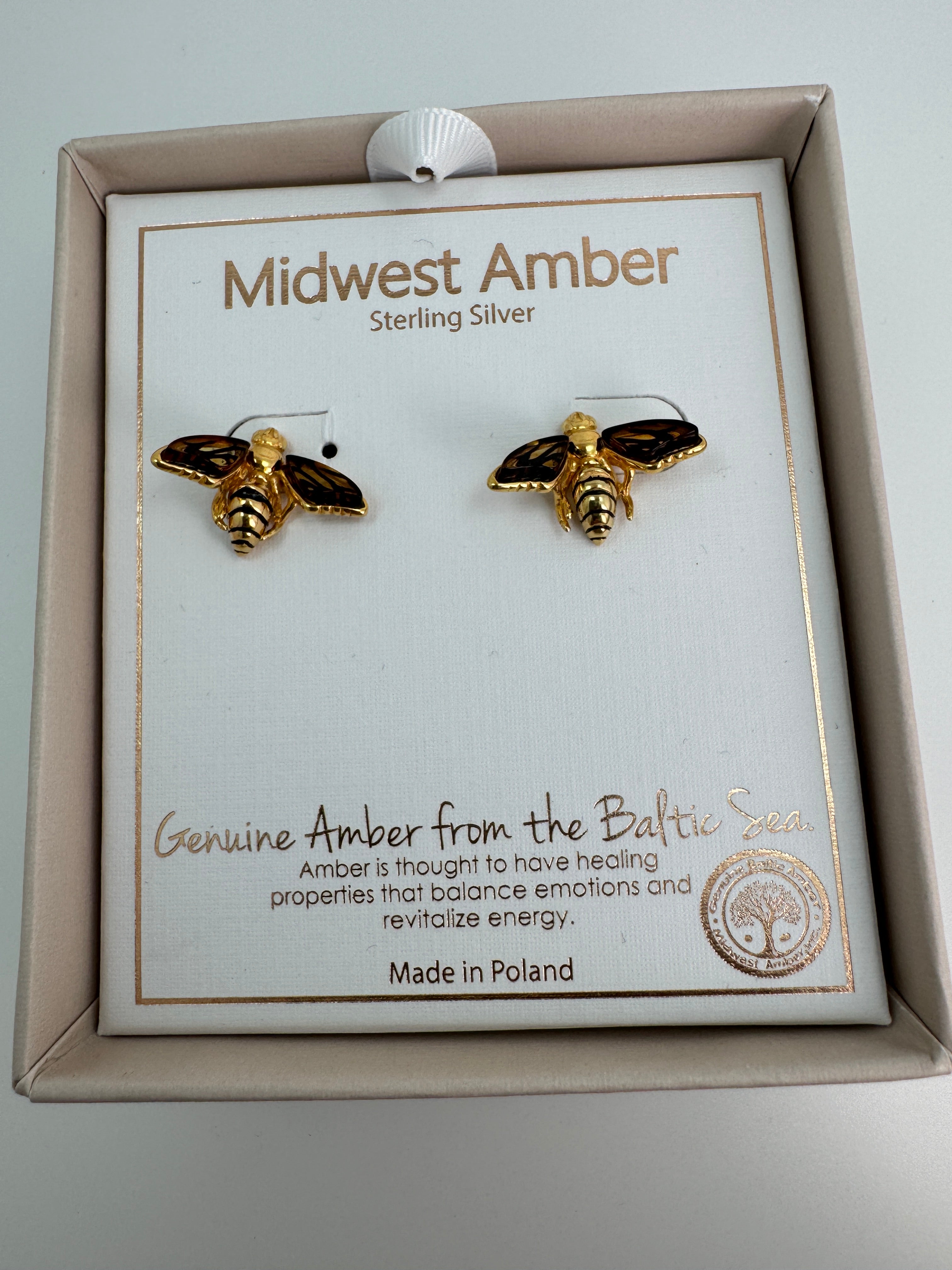 Baltic Amber Gold Bumblebee Earrings – Handcrafted in Gold Platted Sterling Silver