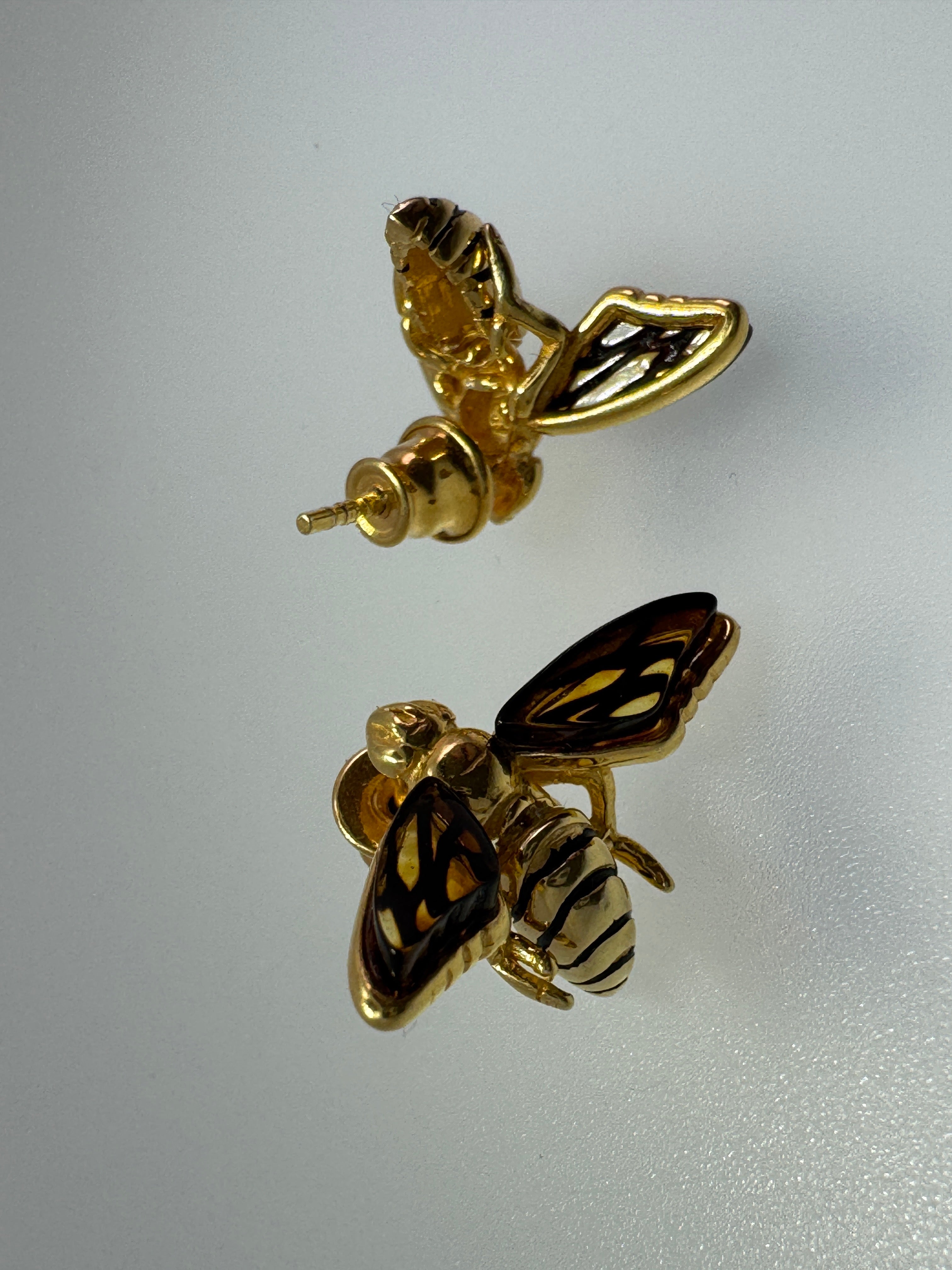 Baltic Amber Gold Bumblebee Earrings – Handcrafted in Gold Platted Sterling Silver