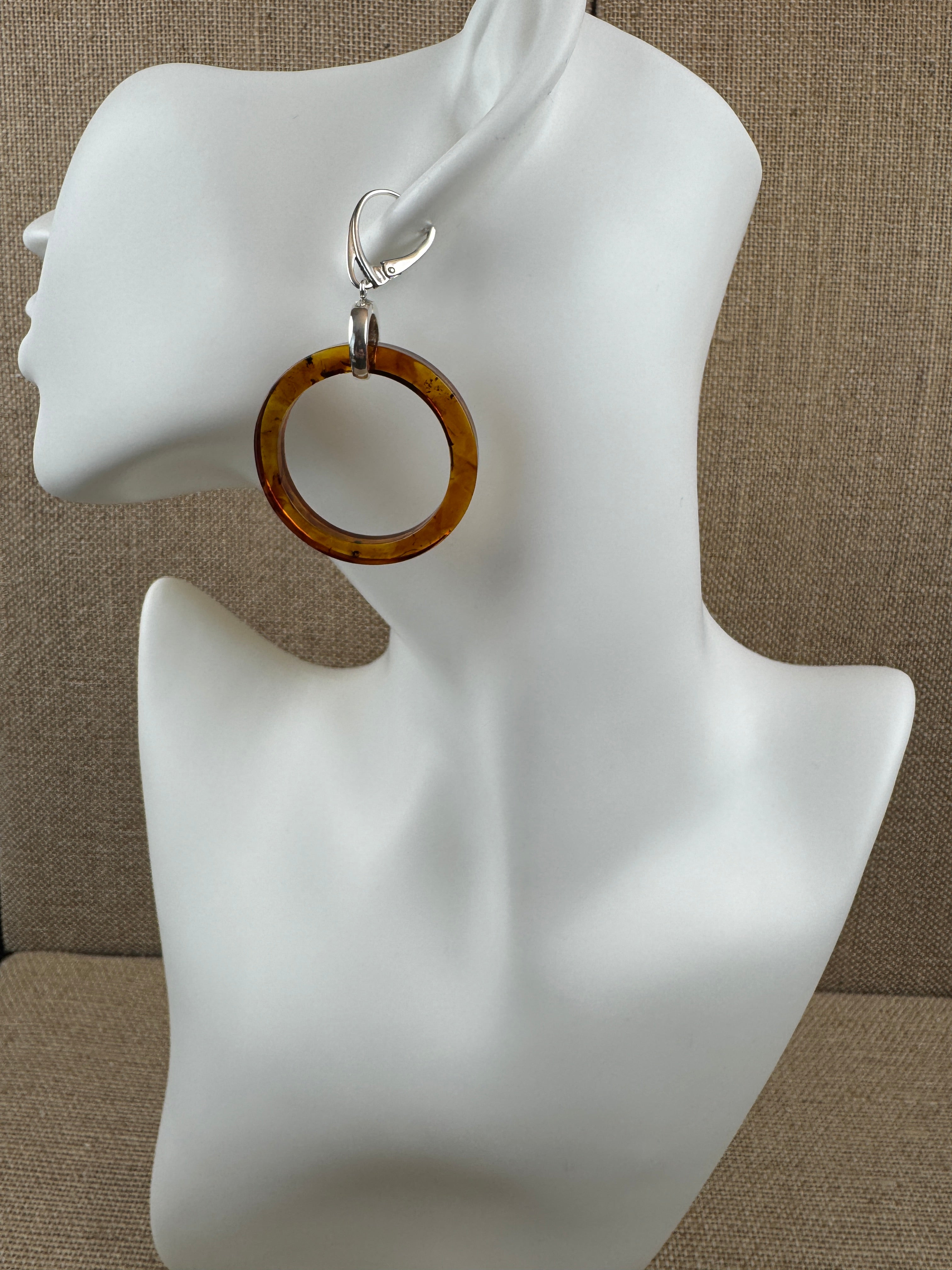 Lightweight Baltic Amber Hoop Drop LeverbackEarrings – Cognac Amber Dangles in Sterling Silver