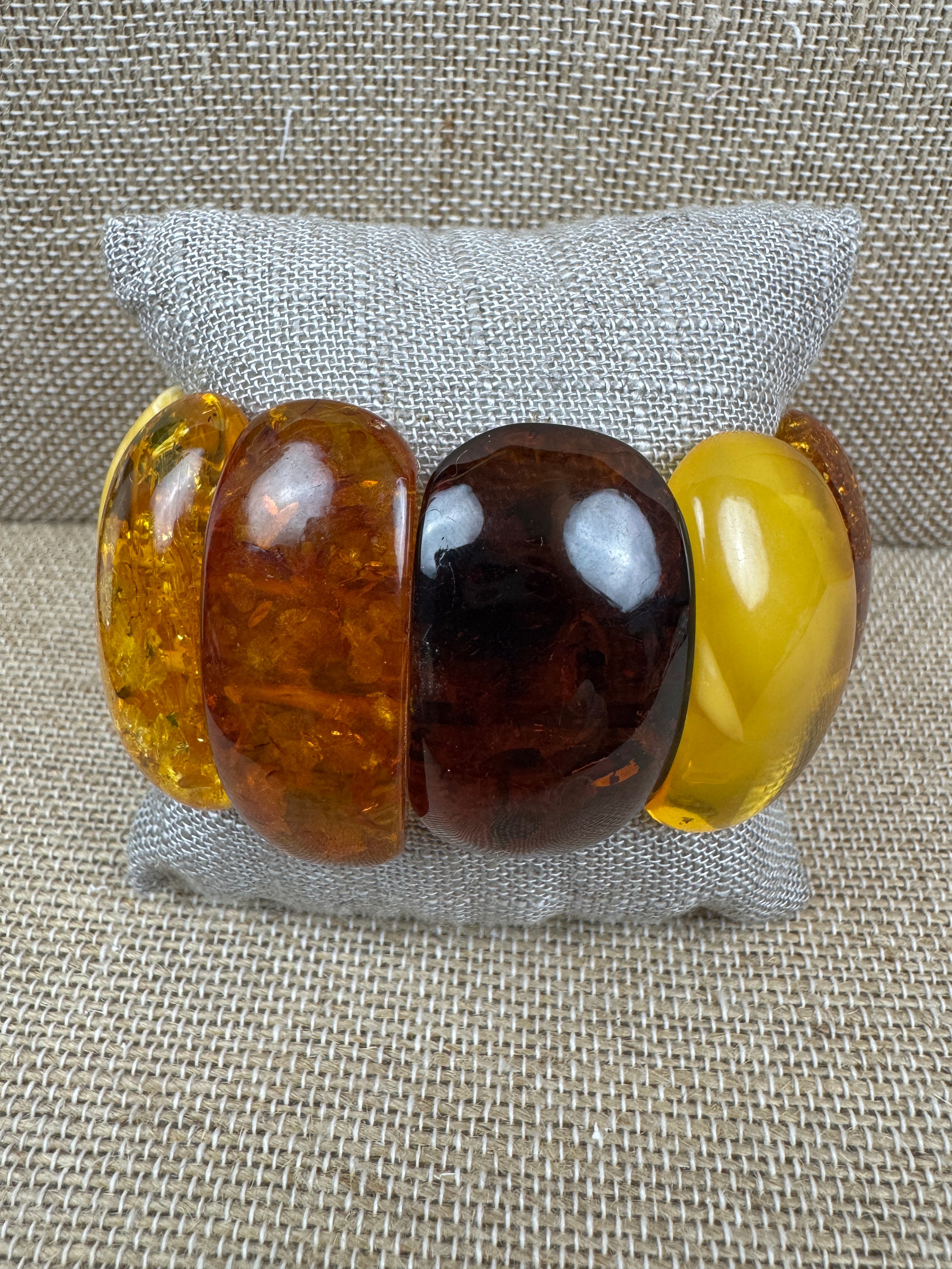 Genuine Baltic Amber Oversized Bracelet - Museum Quality Multicolor Baltic Amber Bracelet – Butterscotch, Green, Cognac & Cherry, 52g Statement Piece