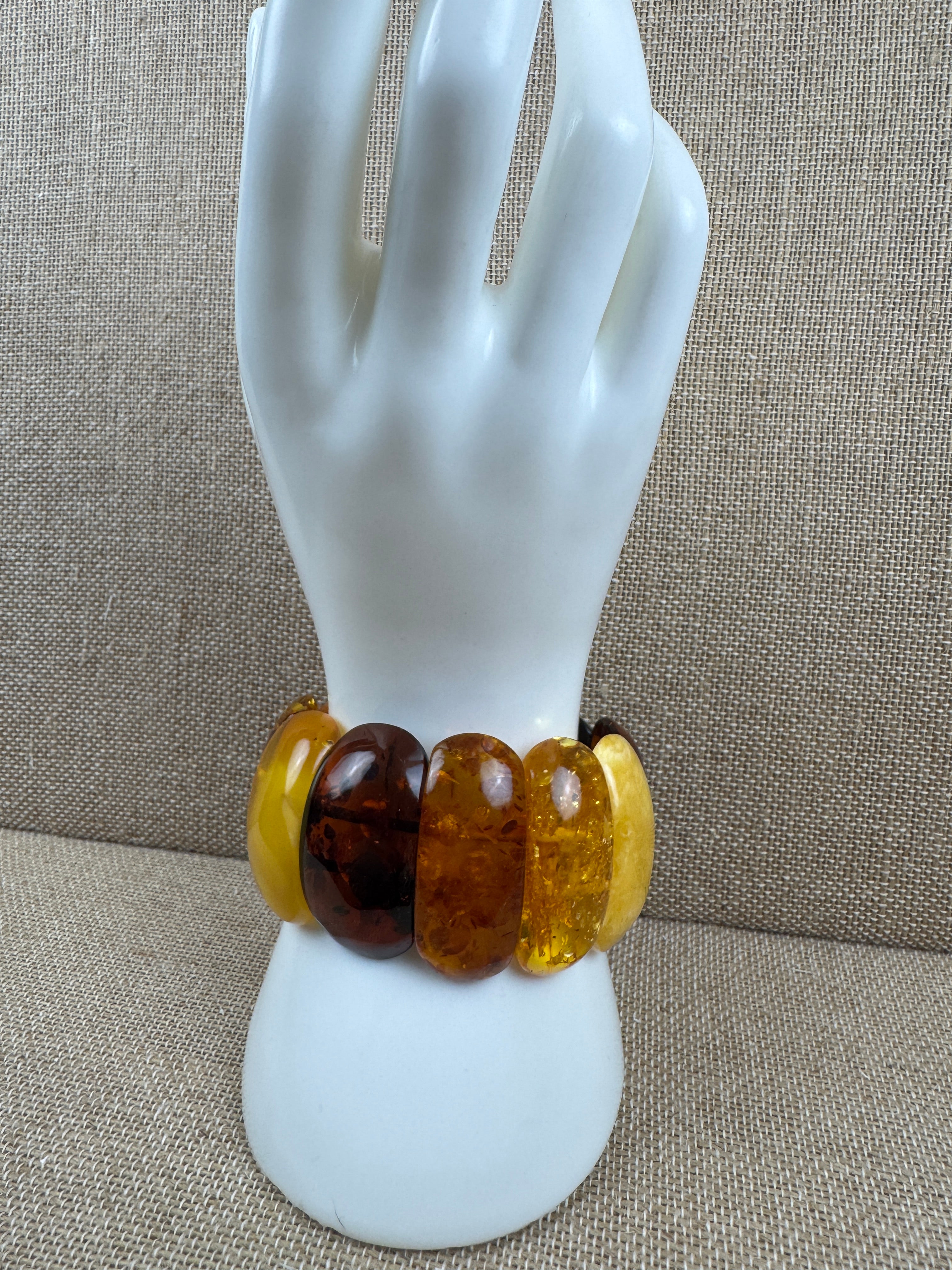 Genuine Baltic Amber Oversized Bracelet - Museum Quality Multicolor Baltic Amber Bracelet – Butterscotch, Green, Cognac & Cherry, 52g Statement Piece