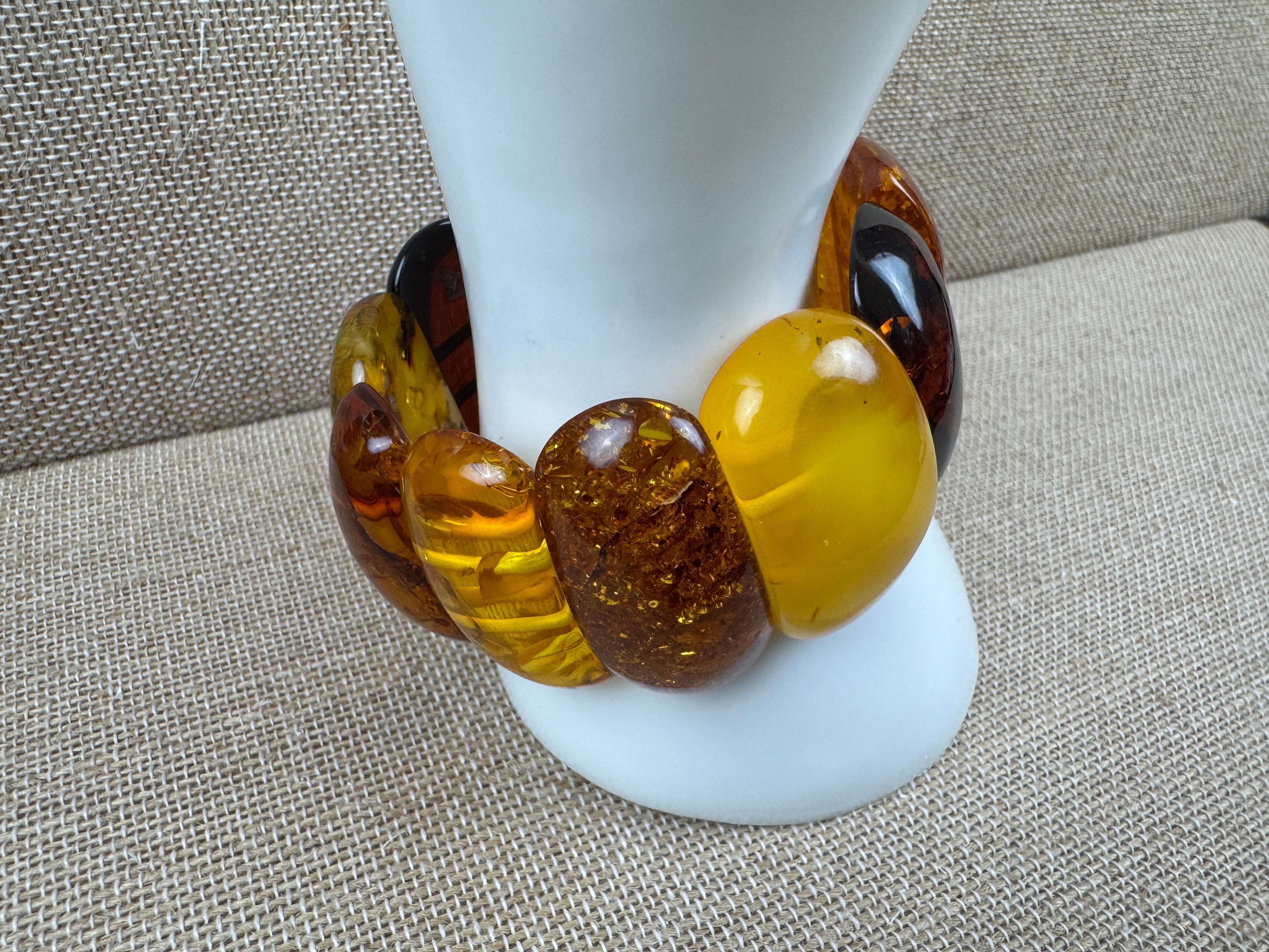 Genuine Baltic Amber Oversized Bracelet - Museum Quality Multicolor Baltic Amber Bracelet – Butterscotch, Green, Cognac & Cherry, 52g Statement Piece