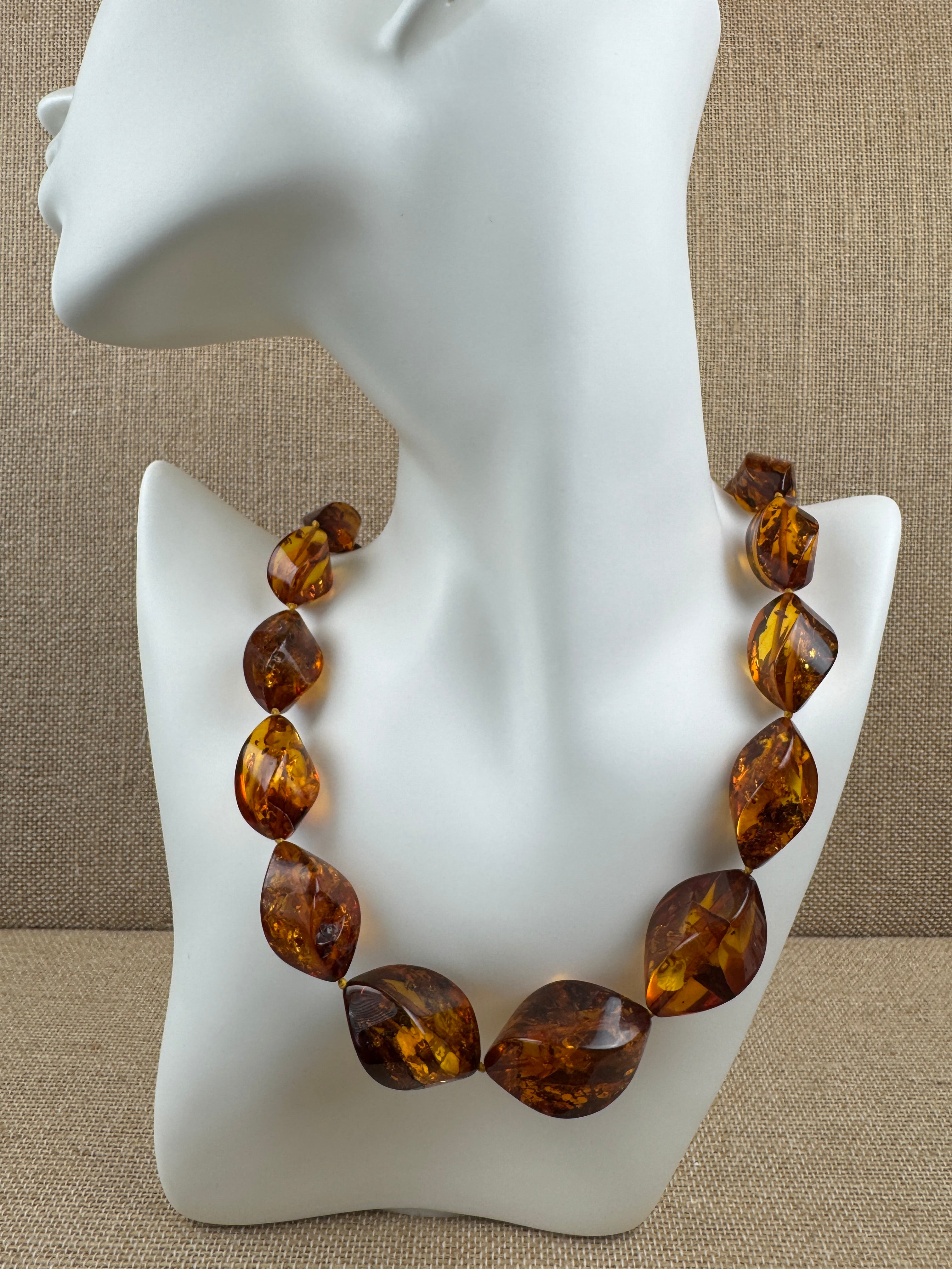 Faceted Melon-Cut Faceted Baltic Amber Bead Necklace – Handmade in Lithuania