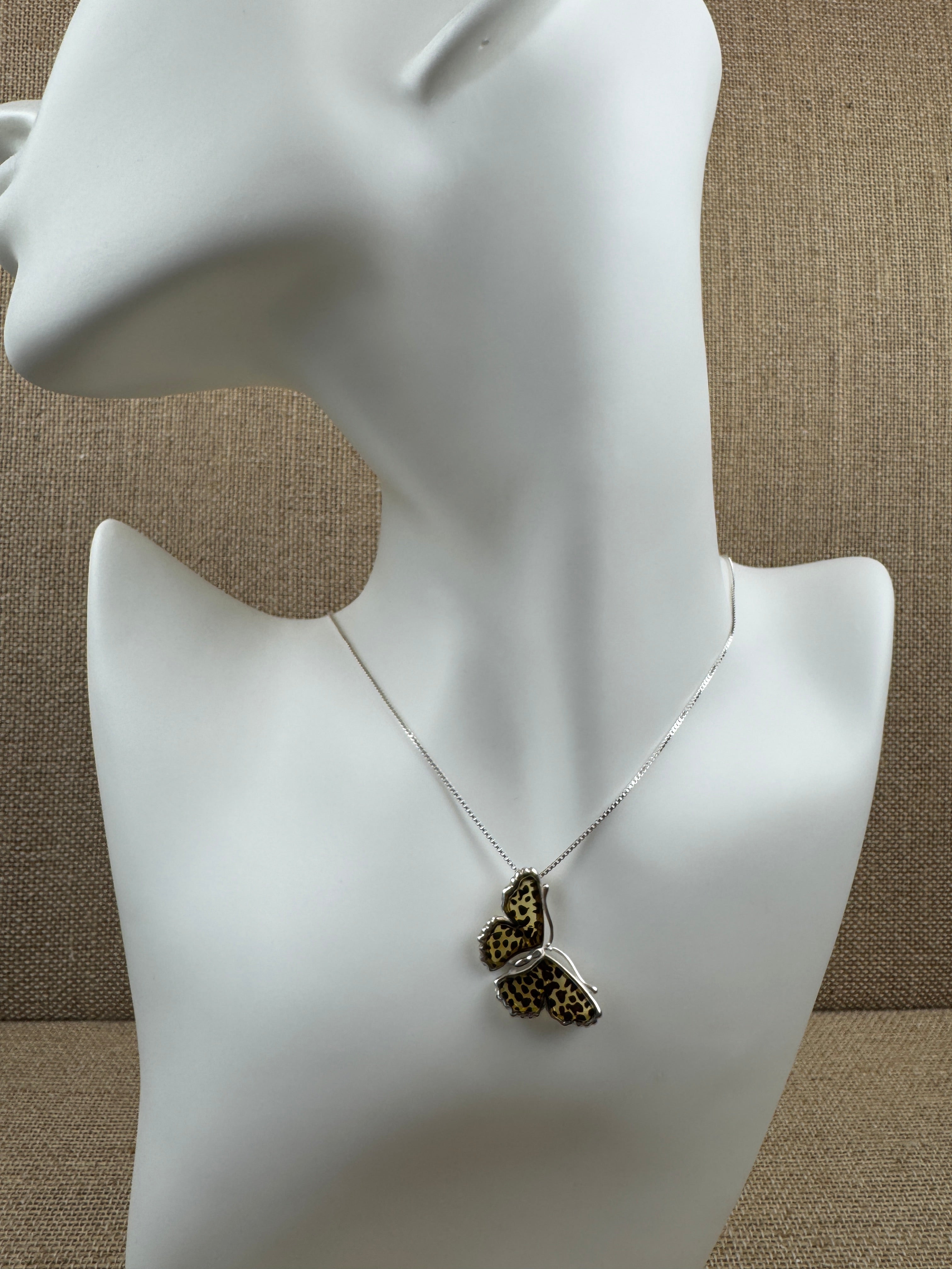 Hand-Etched Baltic Amber Butterfly Pendant on Silver chain – Sterling Silver Elegance