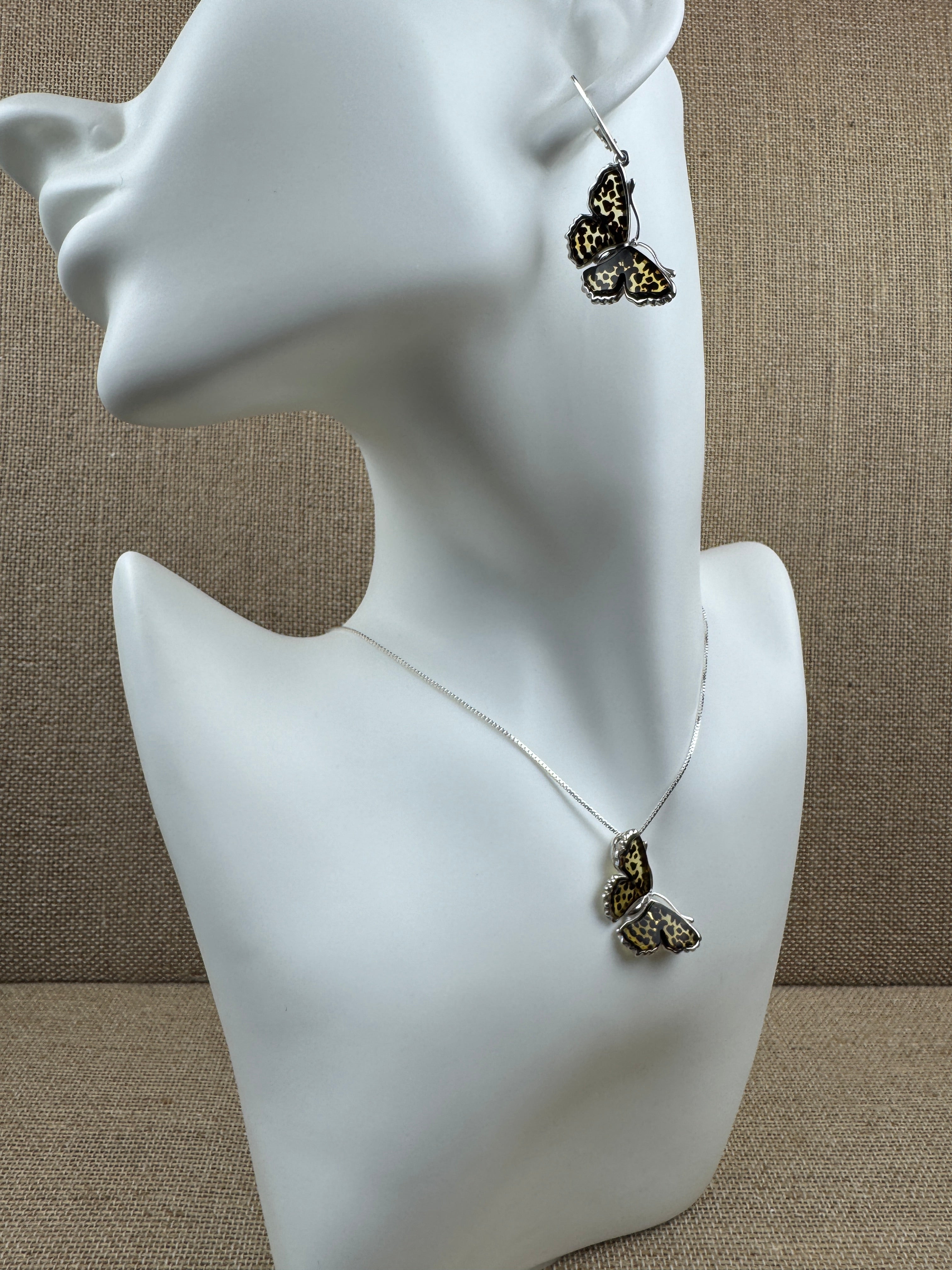 Hand-Etched Baltic Amber Butterfly Pendant on Silver chain – Sterling Silver Elegance