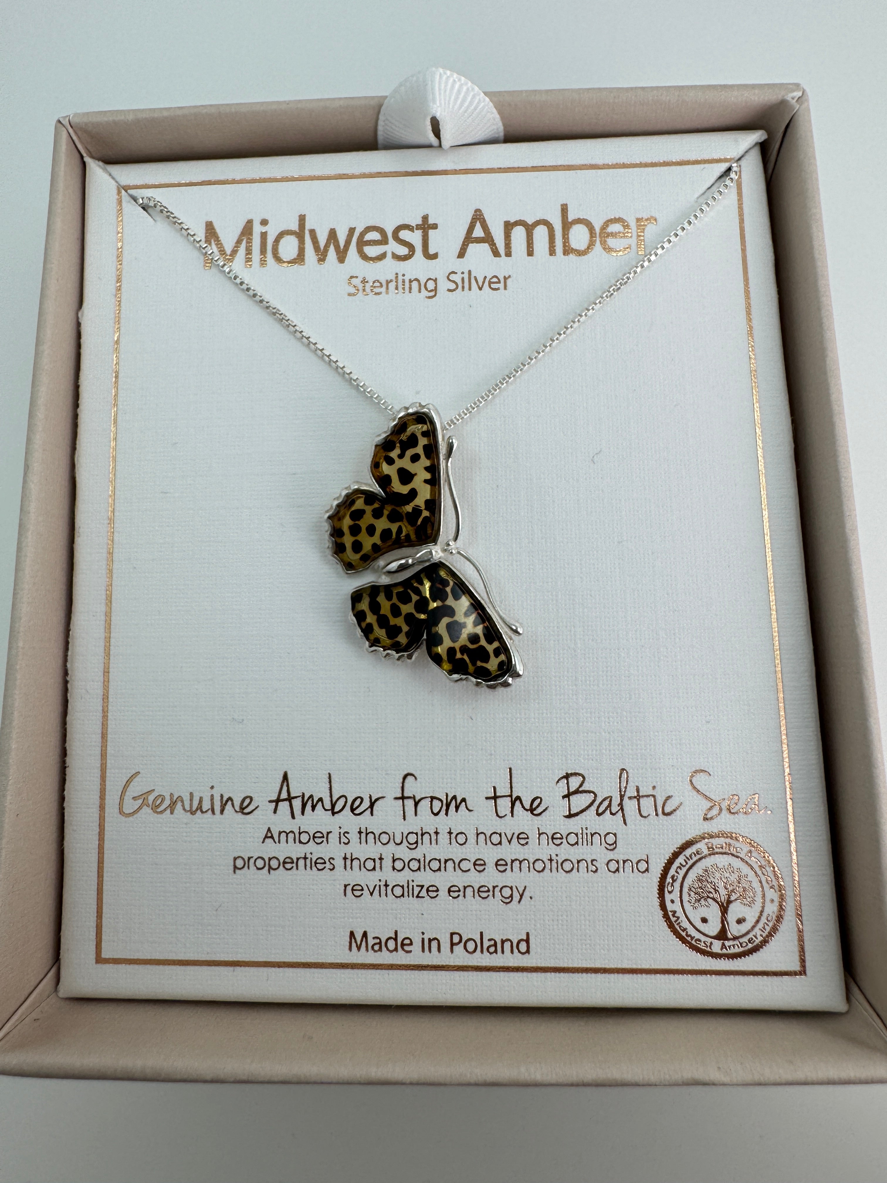 Hand-Etched Baltic Amber Butterfly Pendant on Silver chain – Sterling Silver Elegance