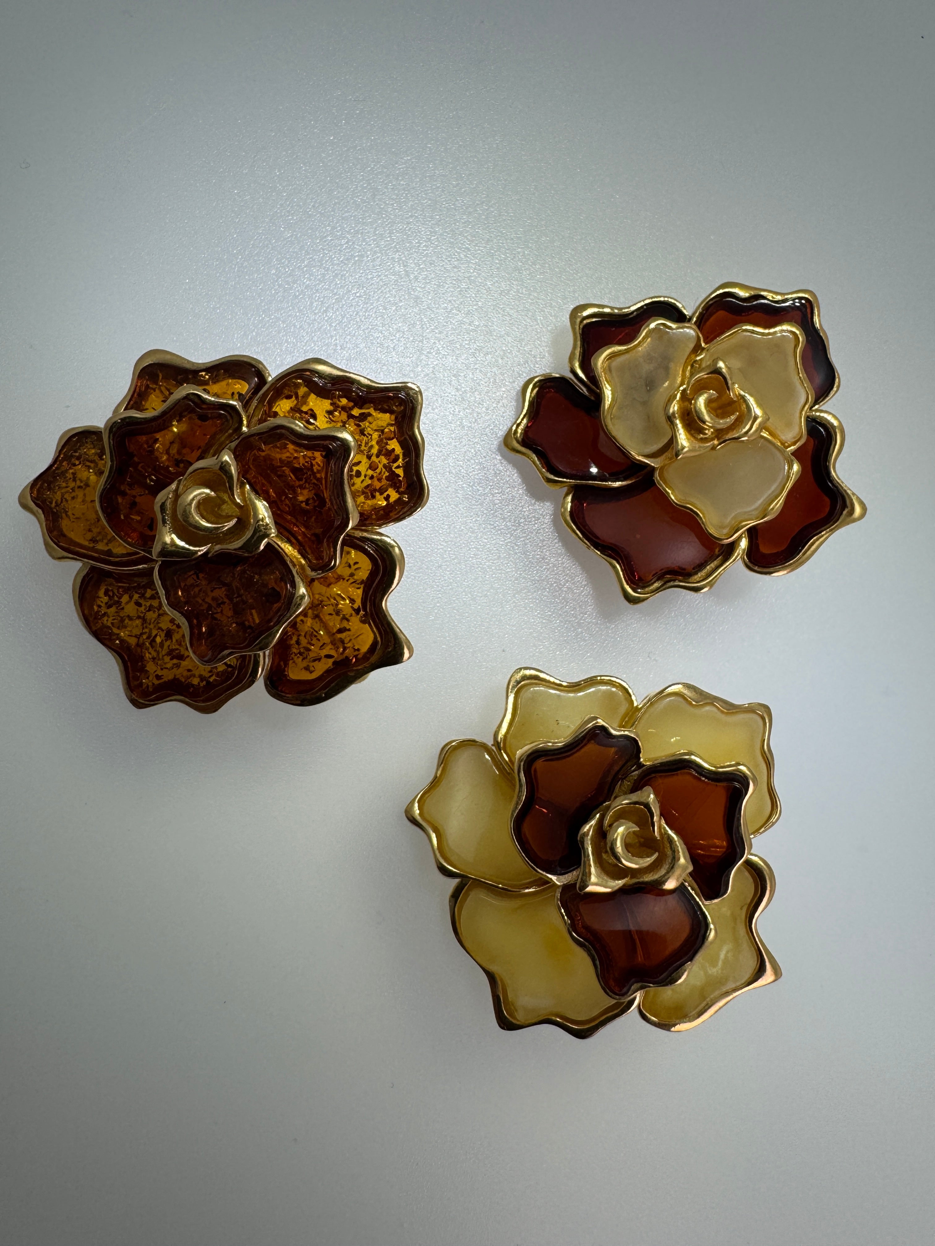 One-of-a-Kind Handmade Baltic Amber Flower Brooch & Pendant on silver chain