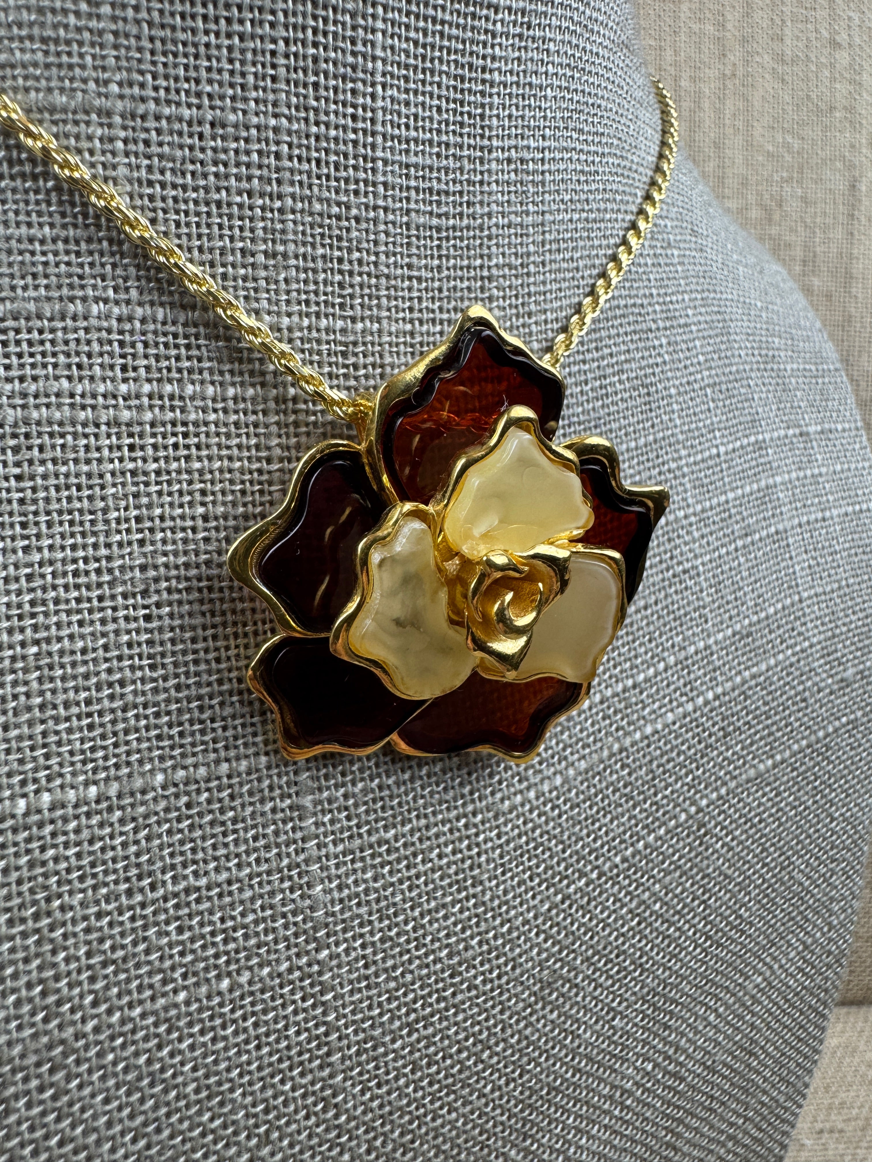 Cherry & Lemon Baltic Amber Flower Pendant on silver chain – One of a Kind