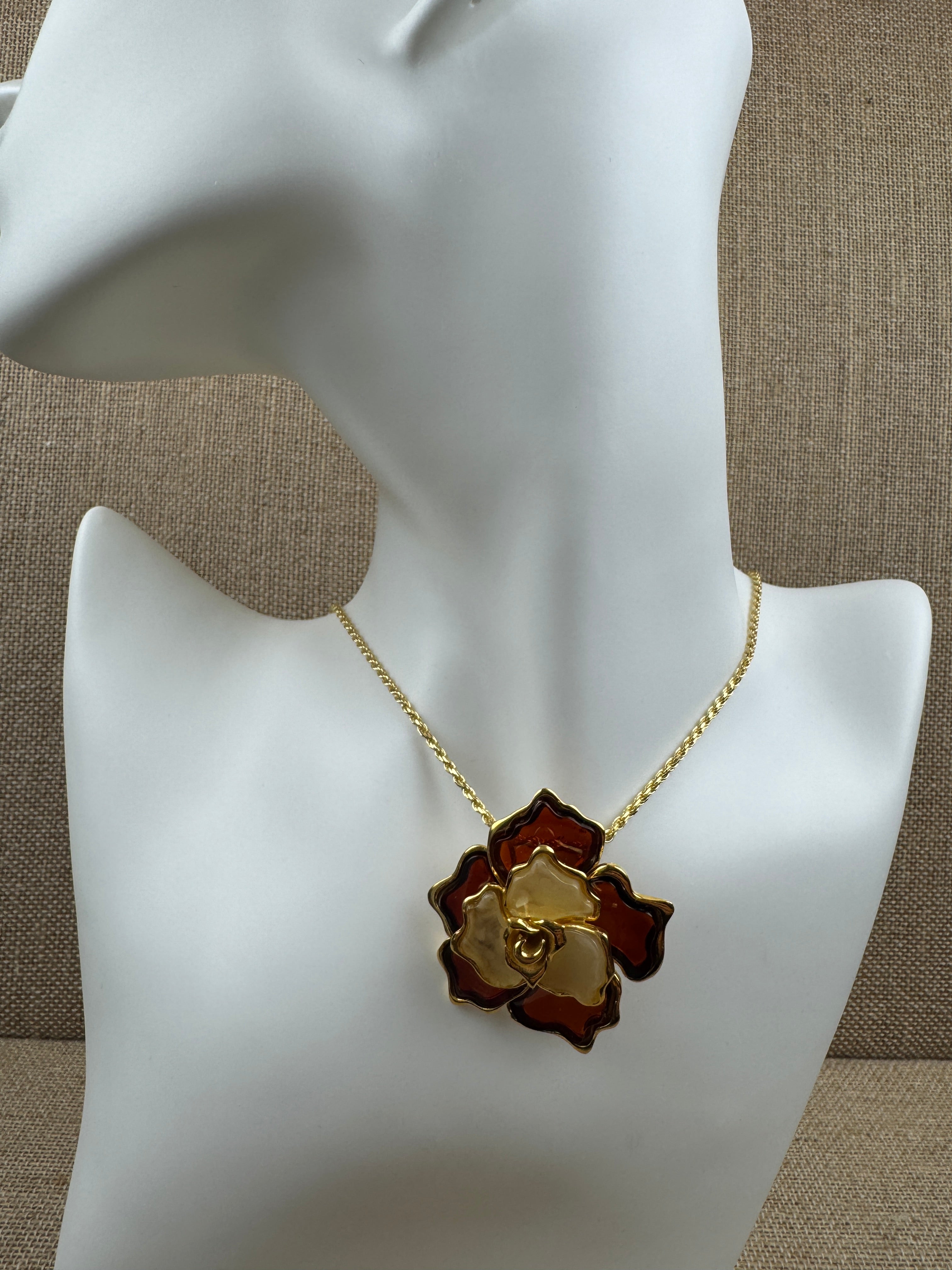 Cherry & Lemon Baltic Amber Flower Pendant on silver chain – One of a Kind
