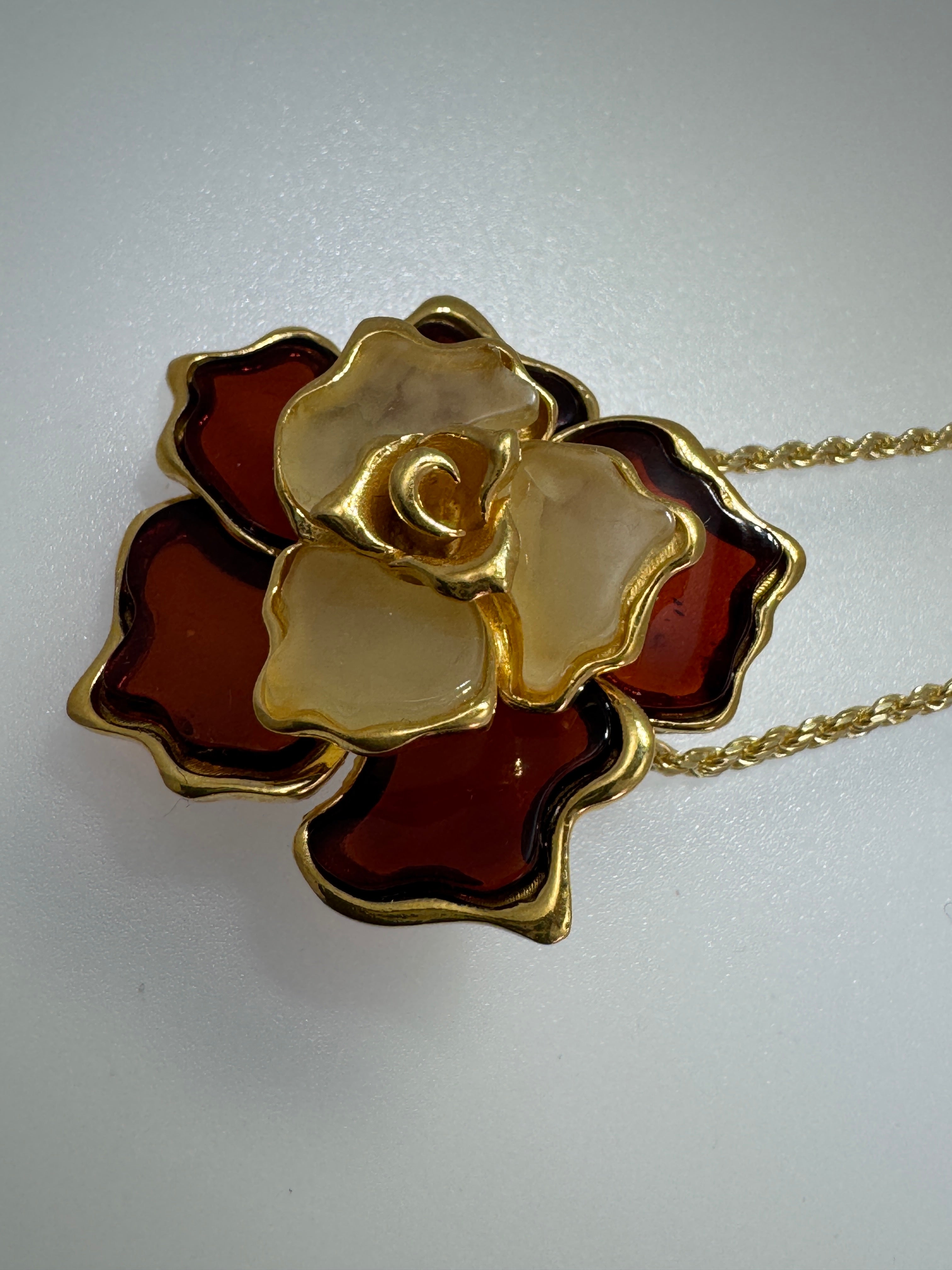 Cherry & Lemon Baltic Amber Flower Pendant on silver chain – One of a Kind