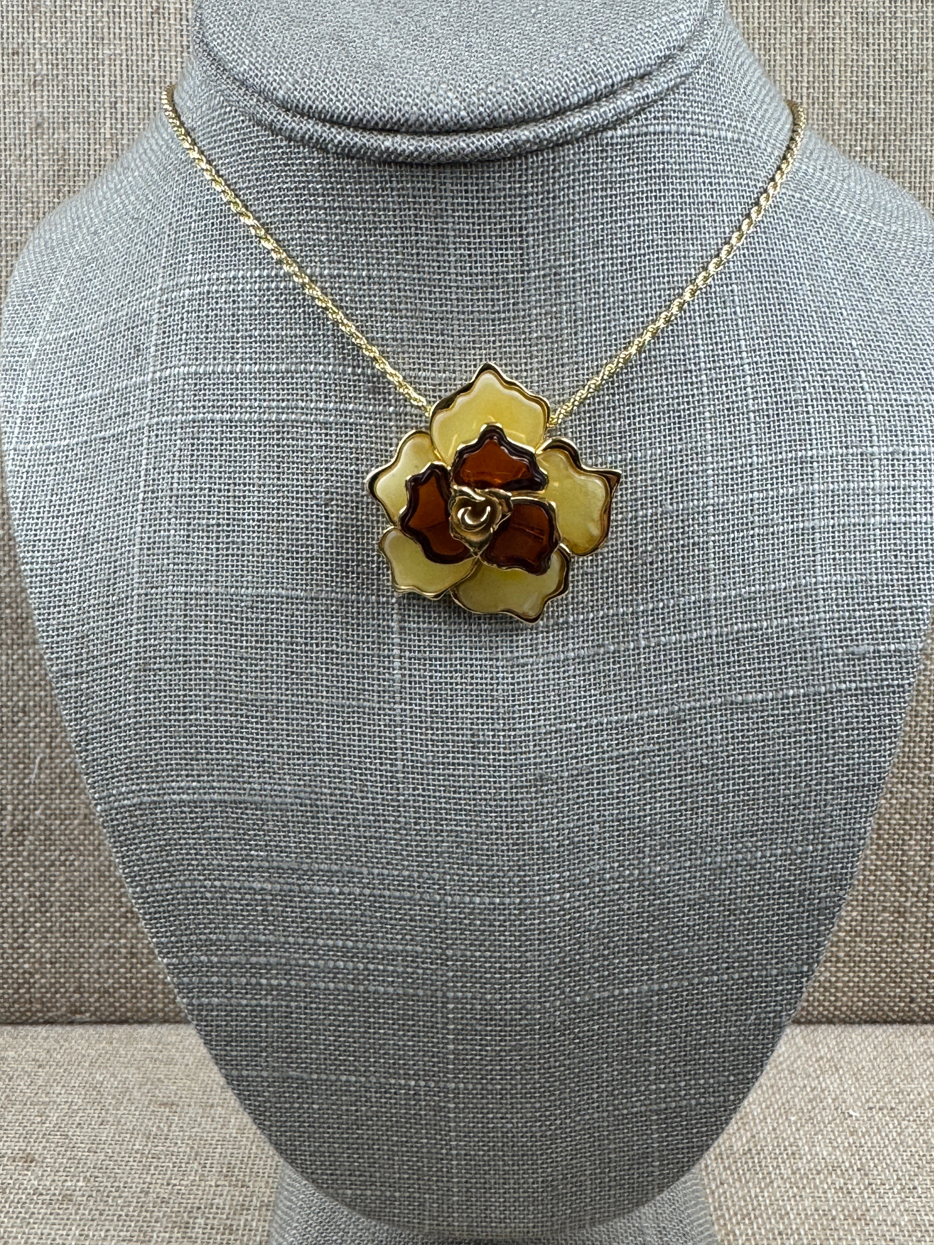 One-of-a-Kind Cherry & Lemon Baltic Amber Flower Pendant on Silver chain