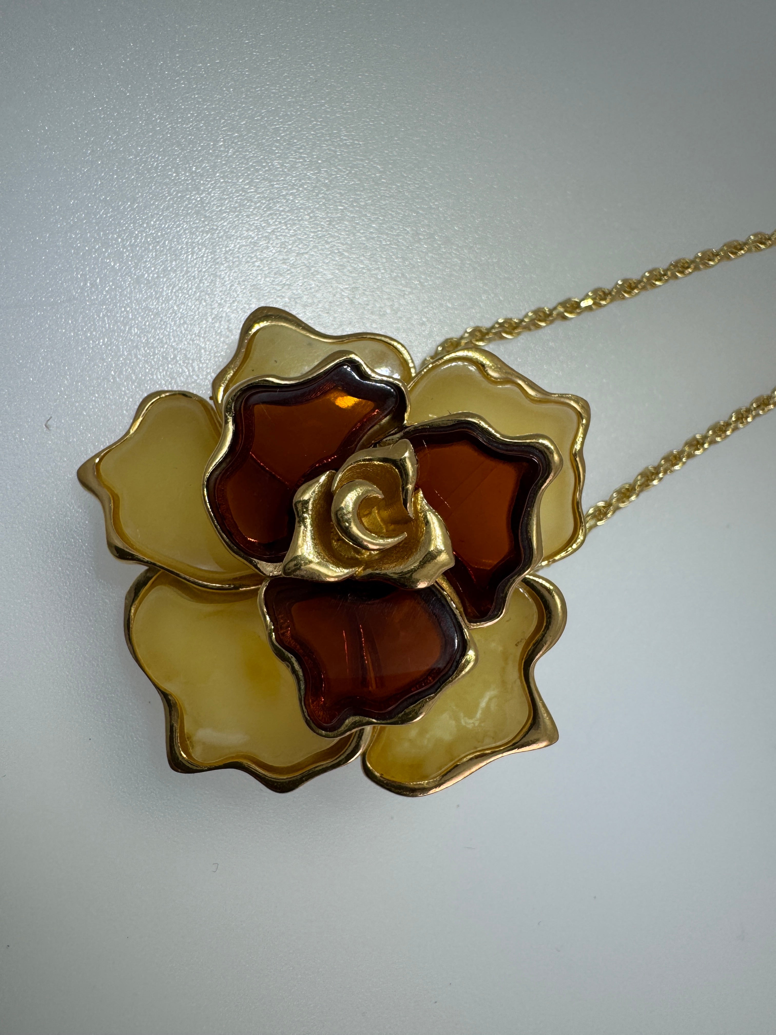 One-of-a-Kind Cherry & Lemon Baltic Amber Flower Pendant on Silver chain