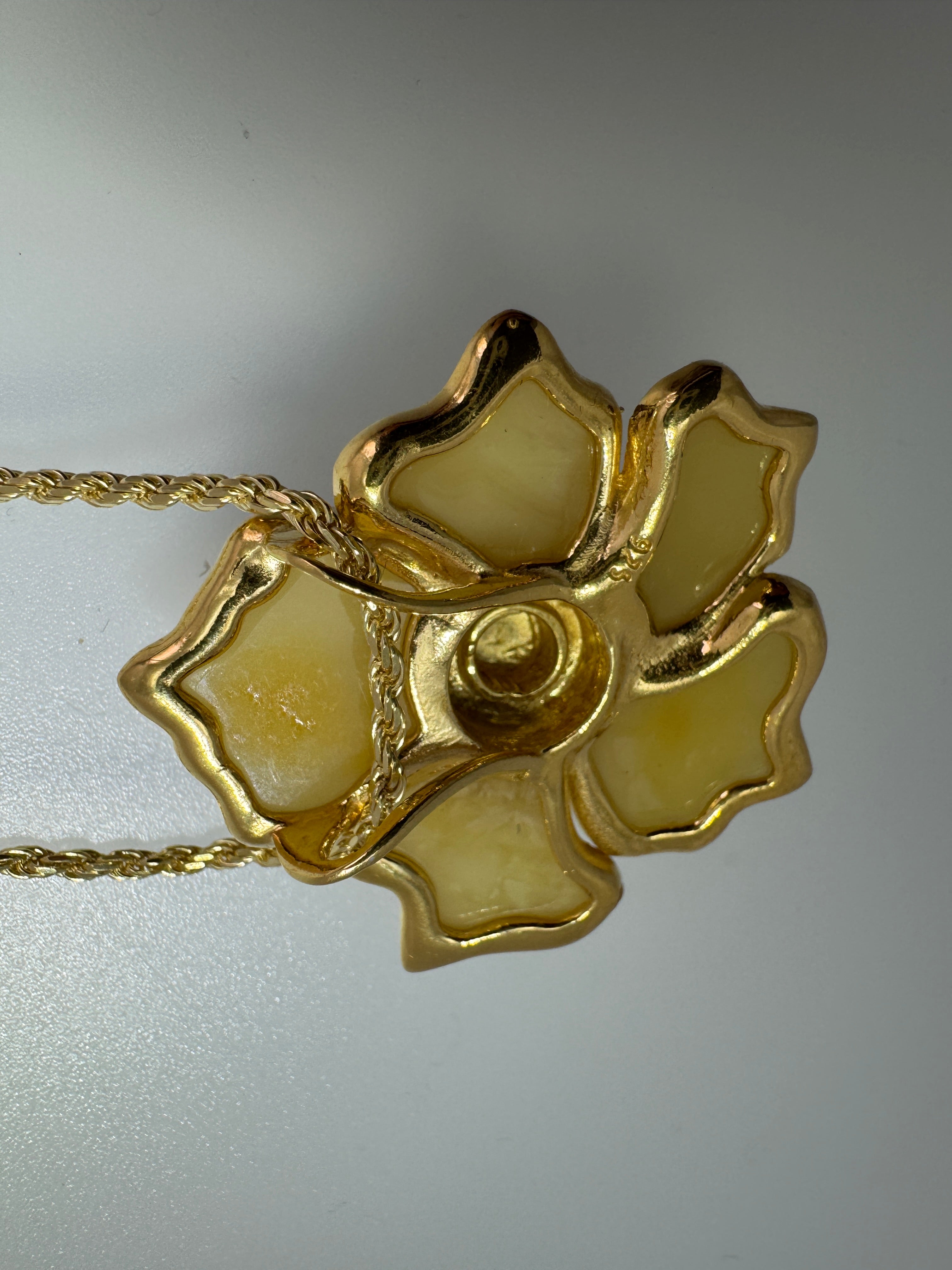 One-of-a-Kind Cherry & Lemon Baltic Amber Flower Pendant on Silver chain