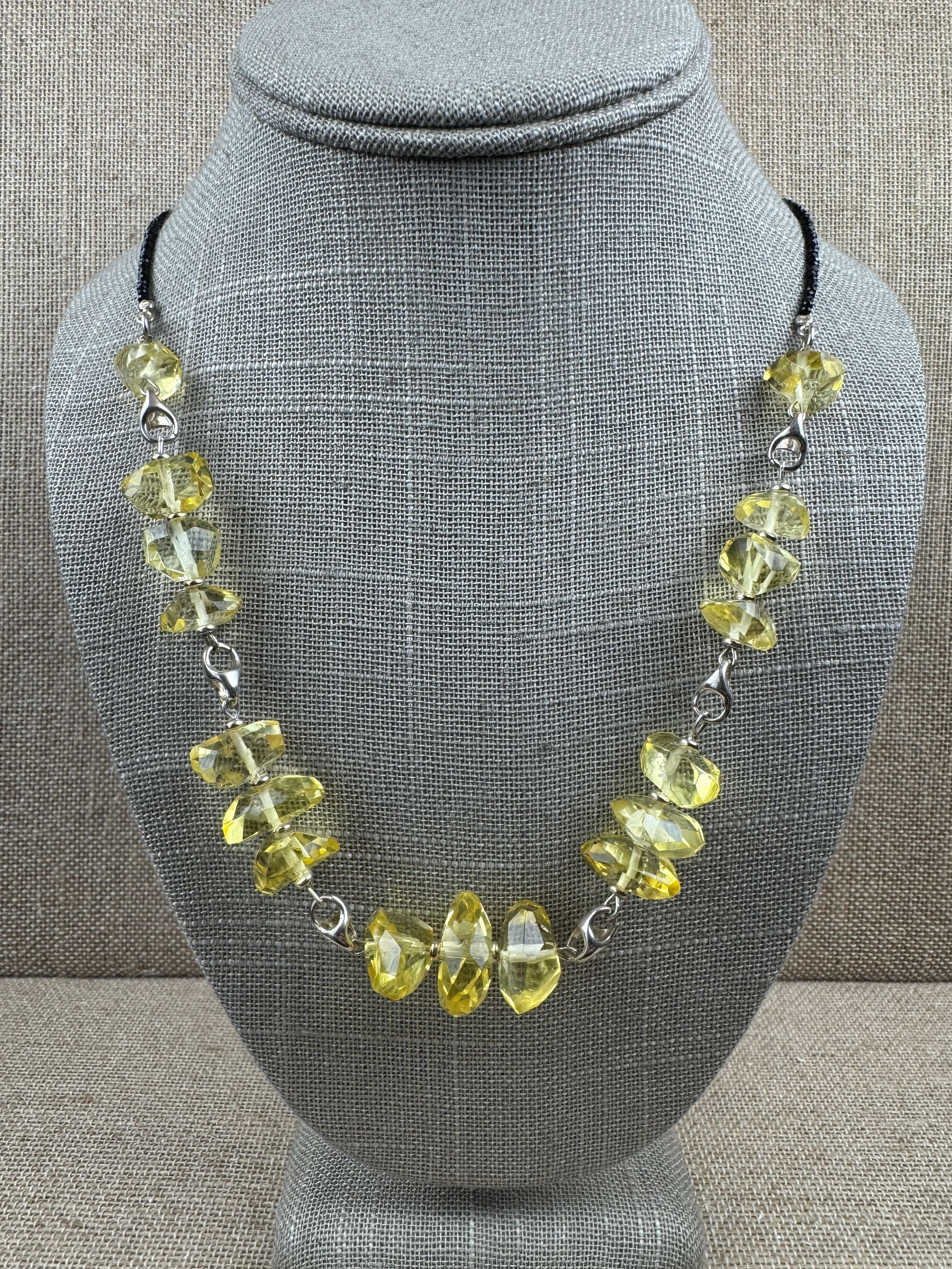 Lemon Amber Bead Necklace with Black Onyx – Handcrafted 24” Design from Lithuania