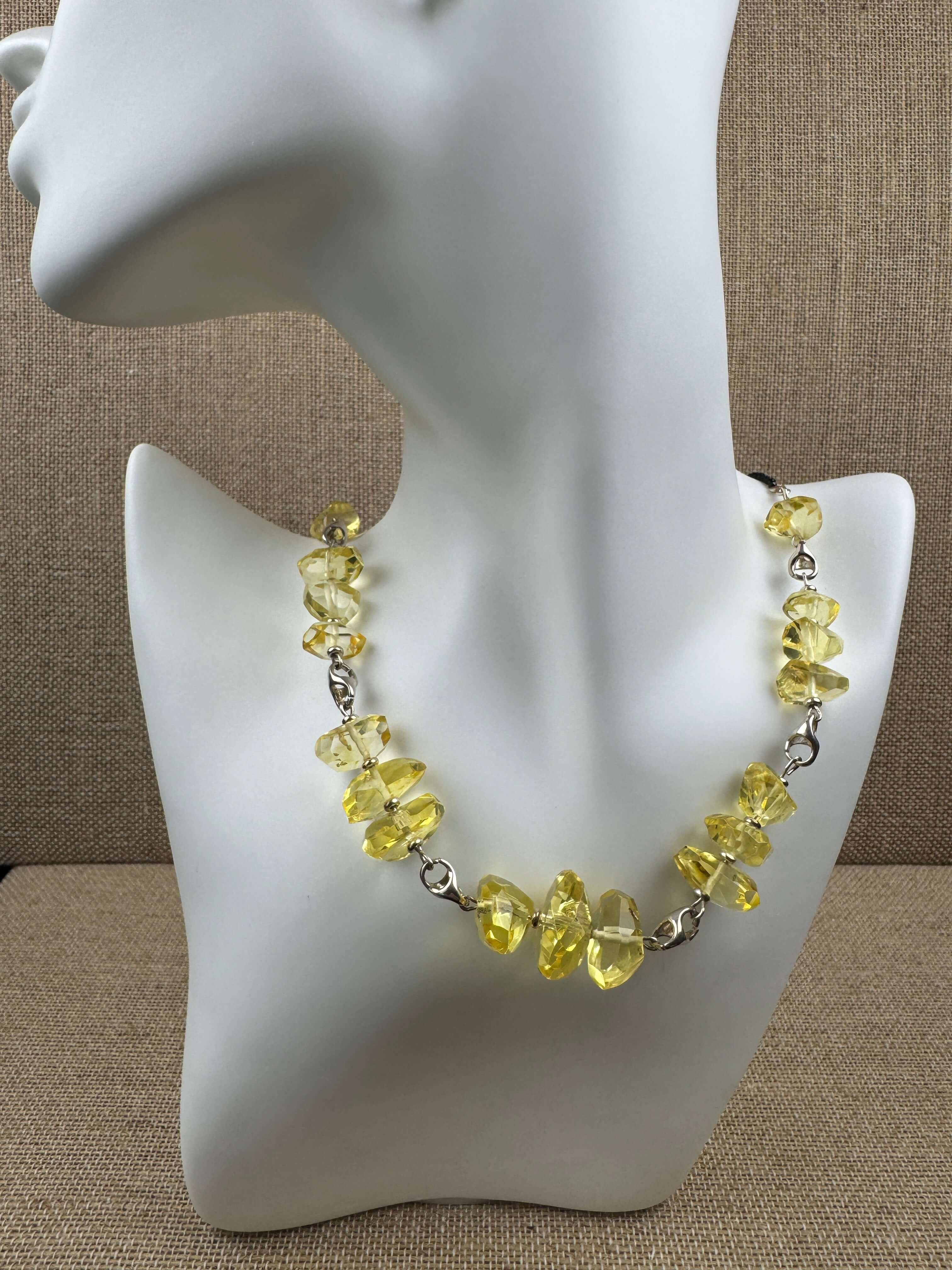 Lemon Amber Bead Necklace with Black Onyx – Handcrafted 24” Design from Lithuania