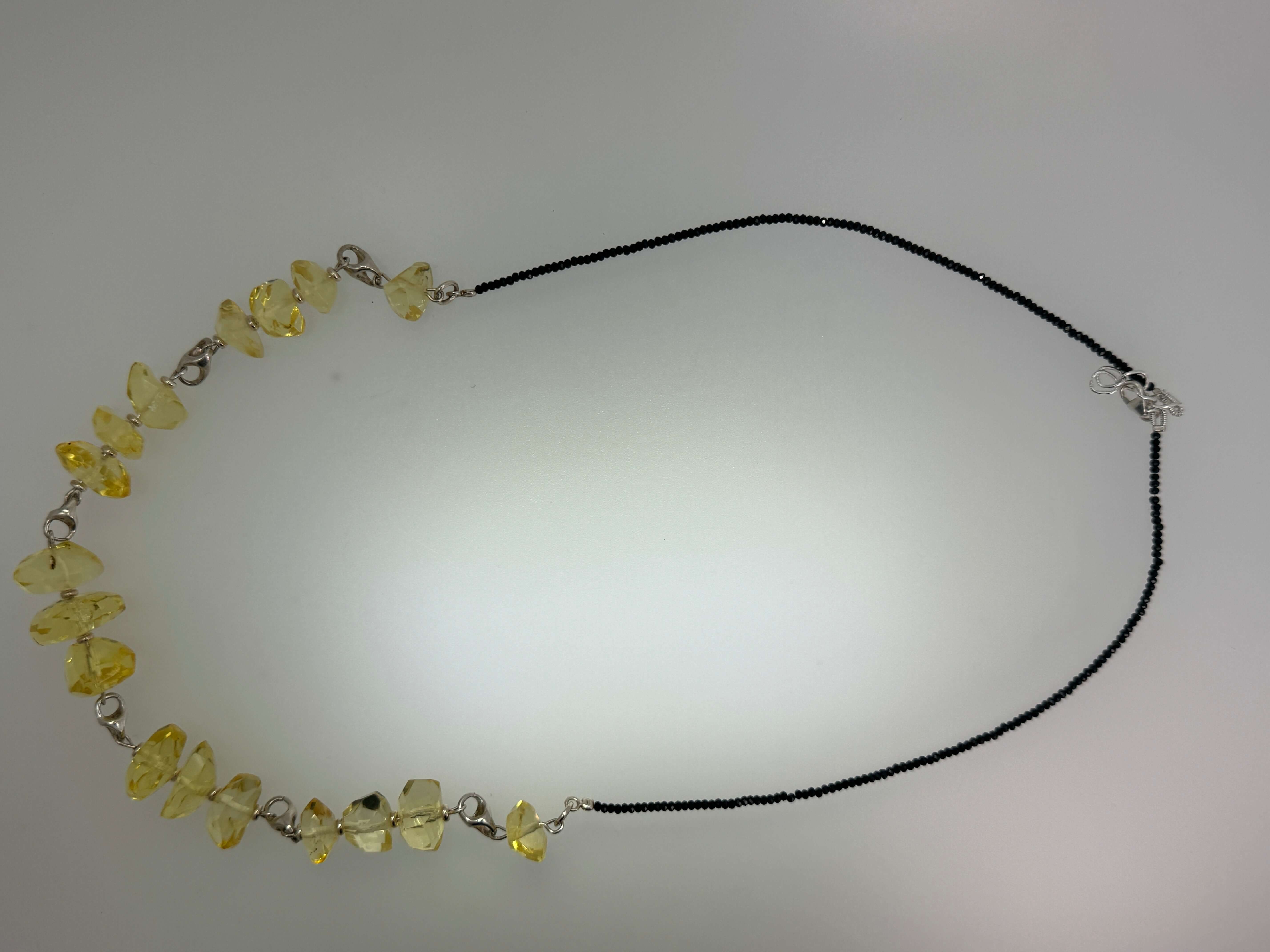 Lemon Amber Bead Necklace with Black Onyx – Handcrafted 24” Design from Lithuania