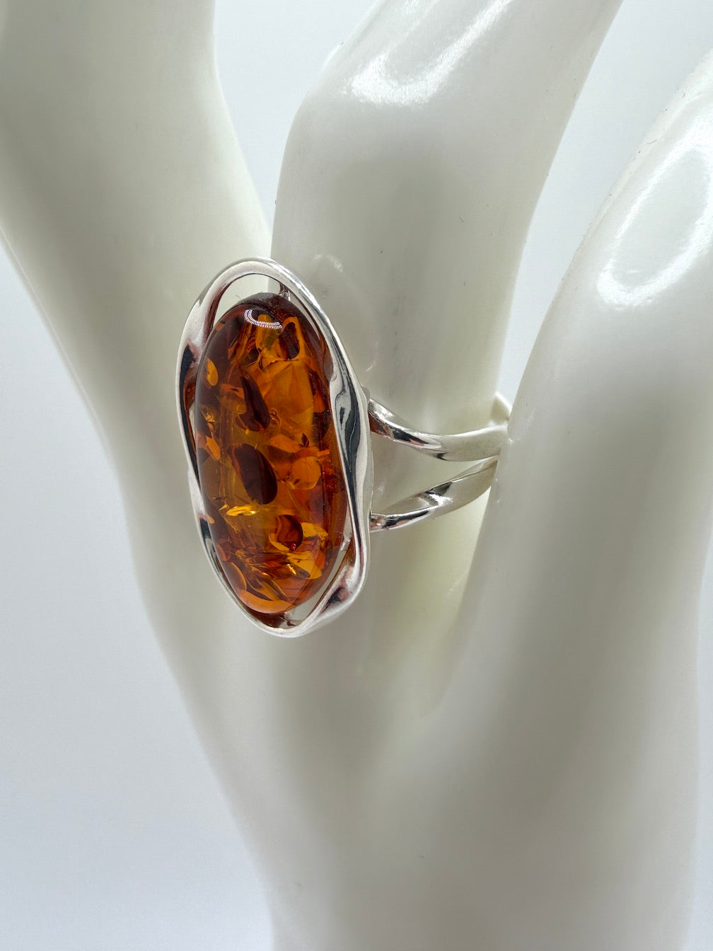 Genuine Baltic Amber Oval Cognac Ring in Sterling Silver