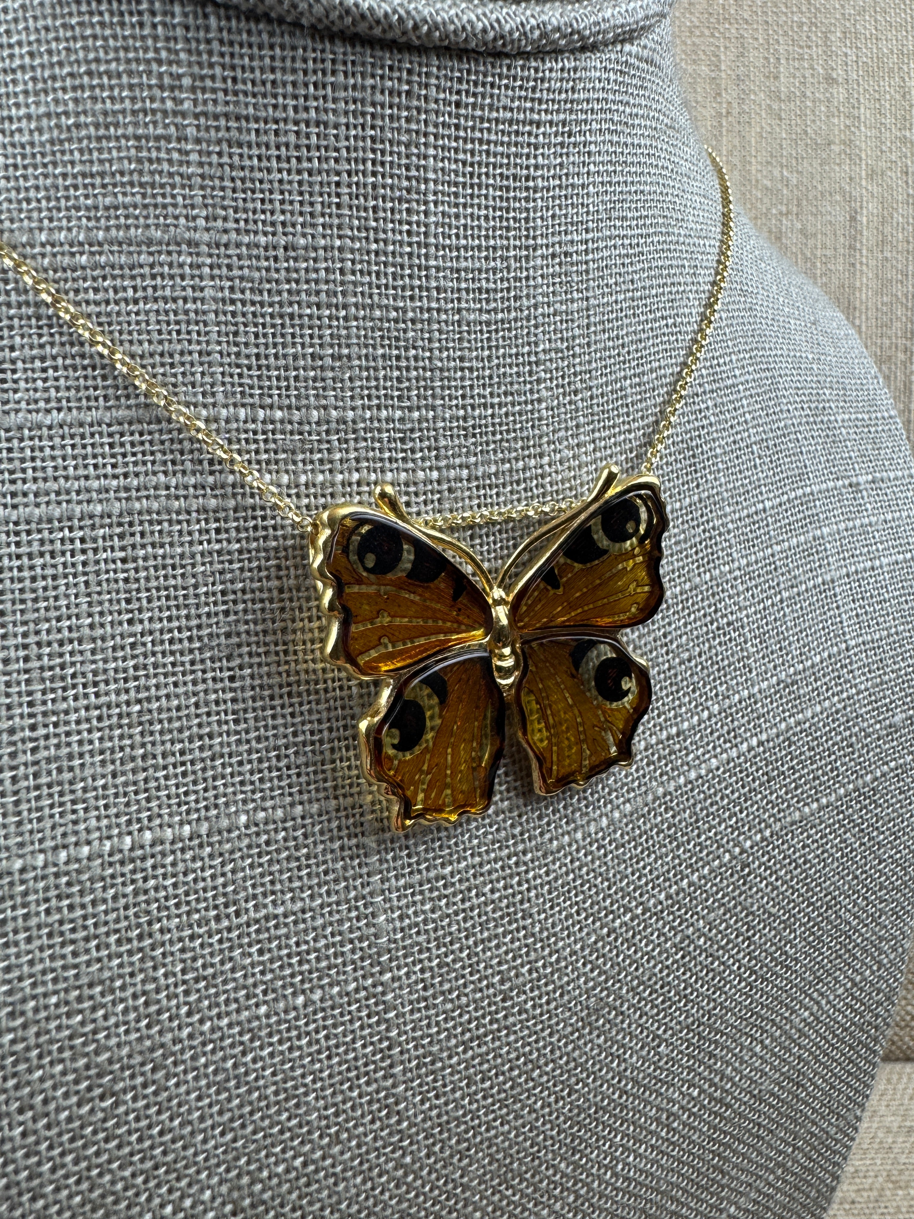 Stunning gold-plated sterling silver Baltic Amber butterfly pendant on gold platted silver chain