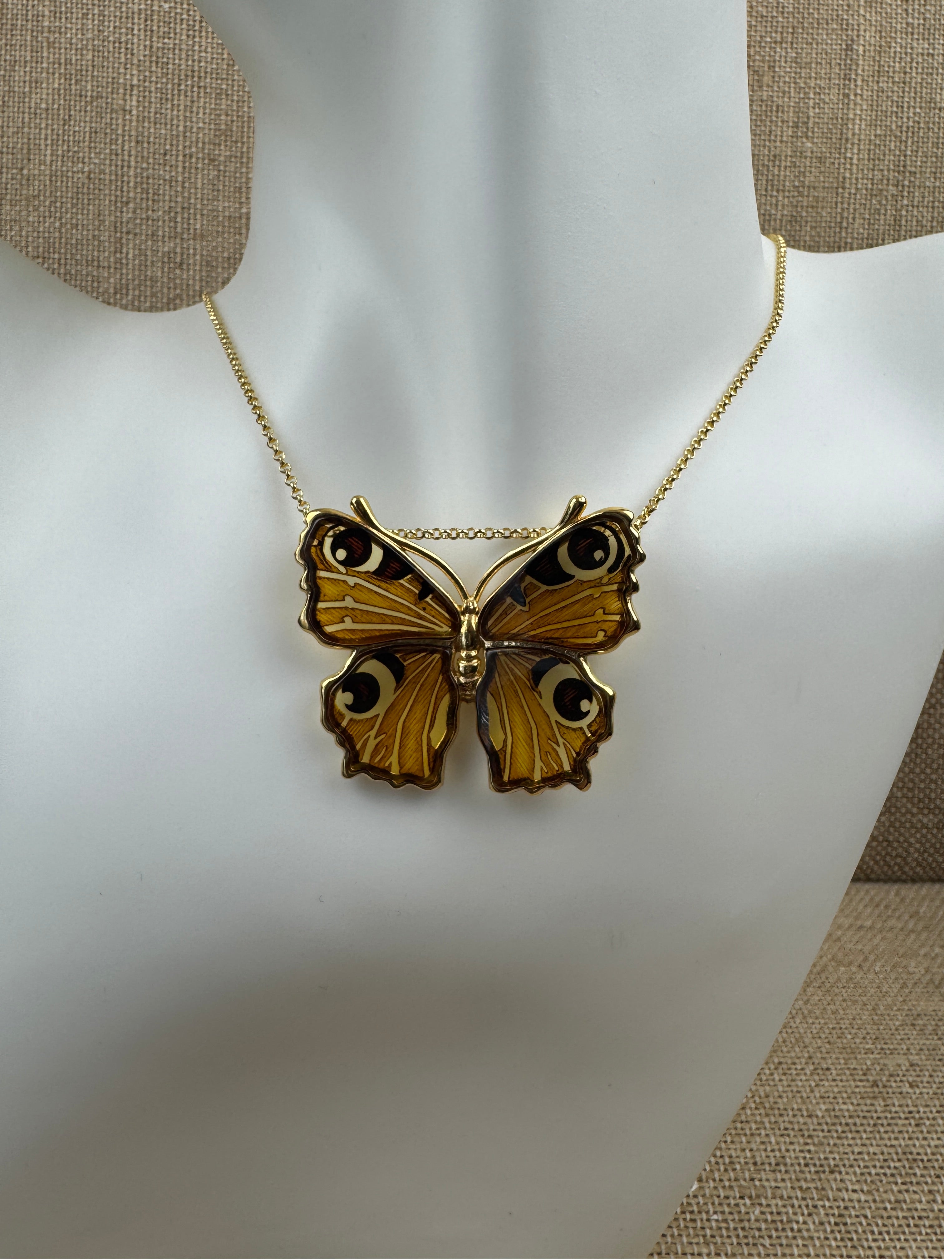 Stunning gold-plated sterling silver Baltic Amber butterfly pendant on gold platted silver chain