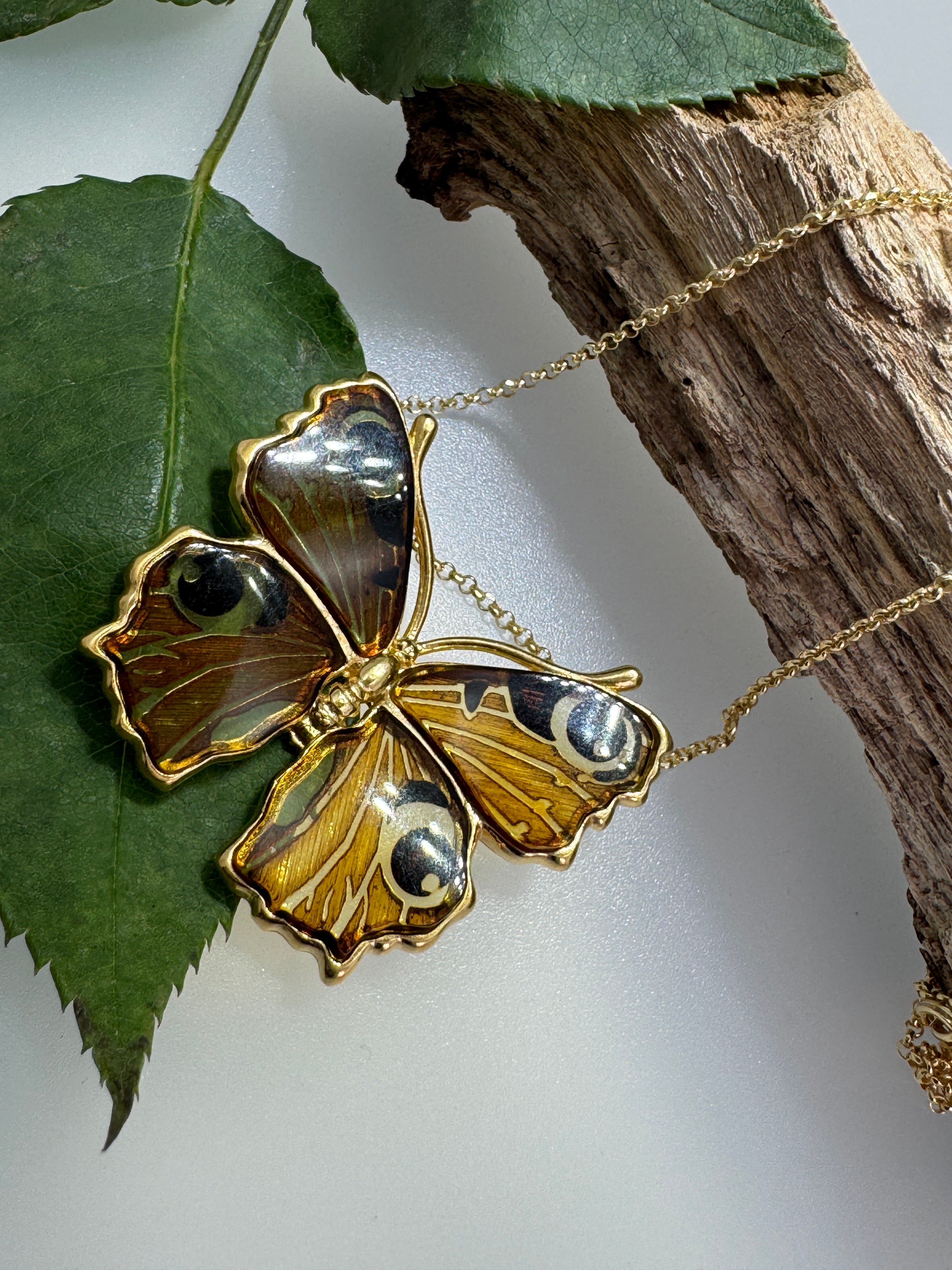 Stunning gold-plated sterling silver Baltic Amber butterfly pendant on gold platted silver chain