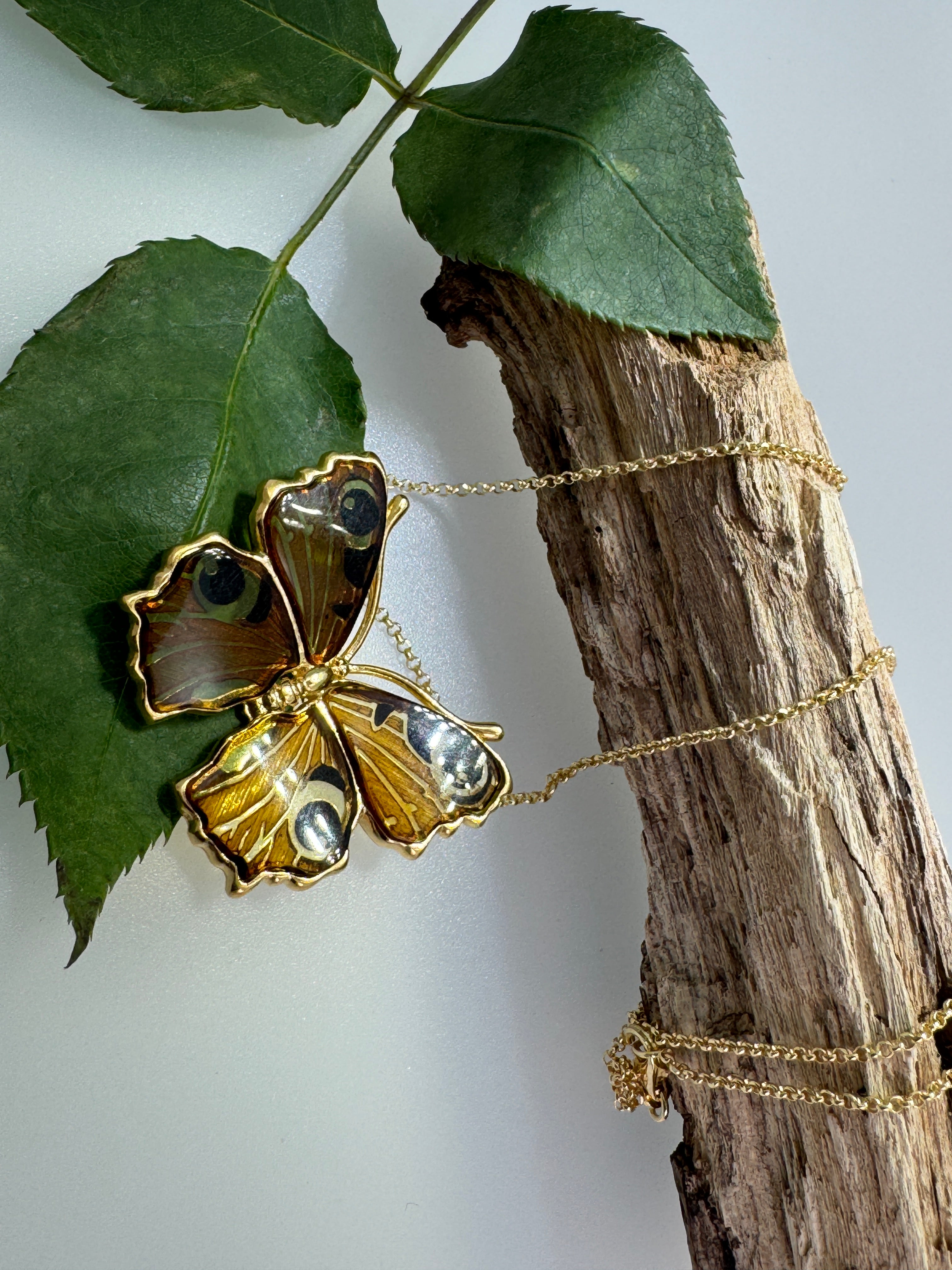 Stunning gold-plated sterling silver Baltic Amber butterfly pendant on gold platted silver chain