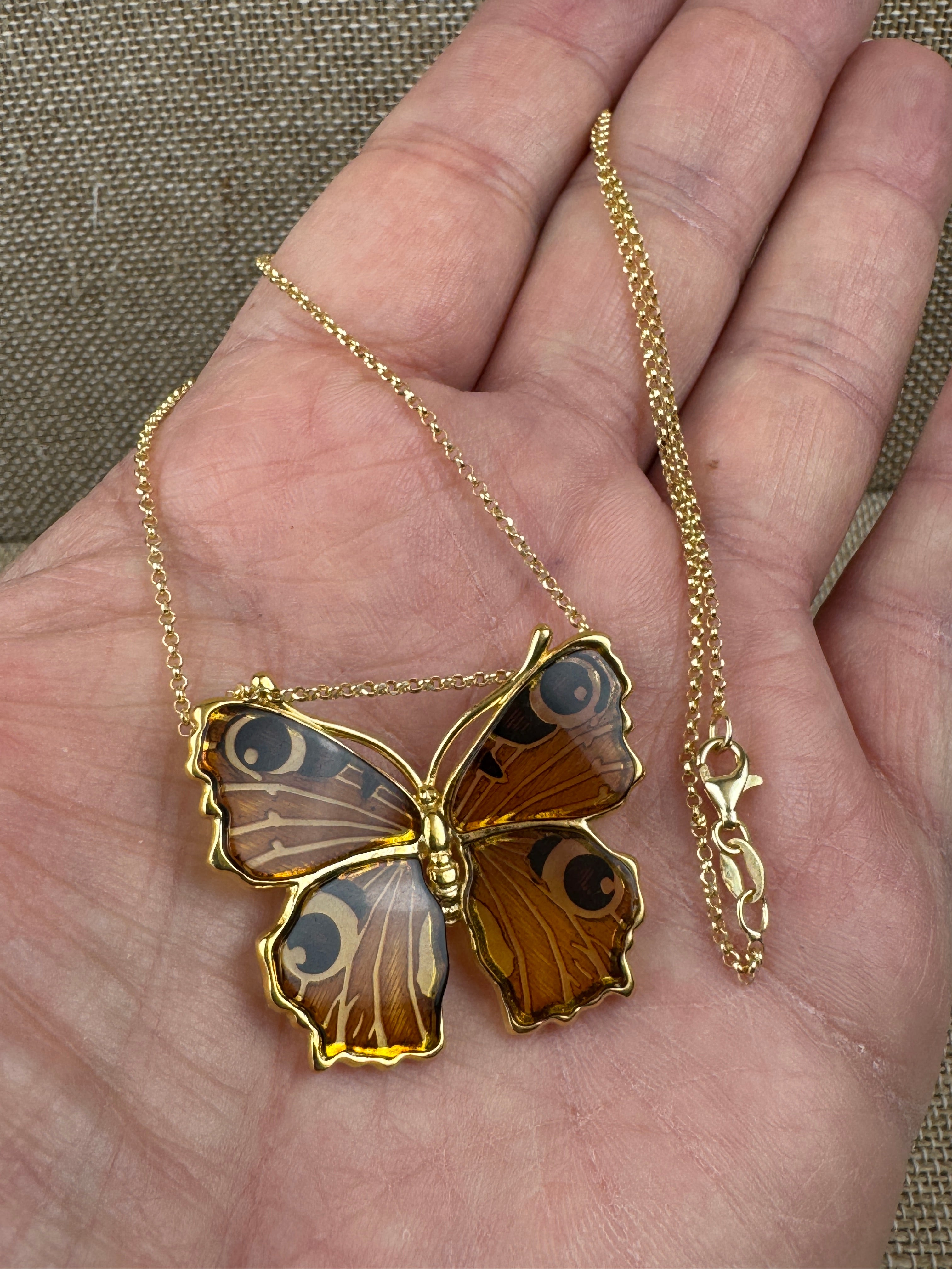 Stunning gold-plated sterling silver Baltic Amber butterfly pendant on gold platted silver chain