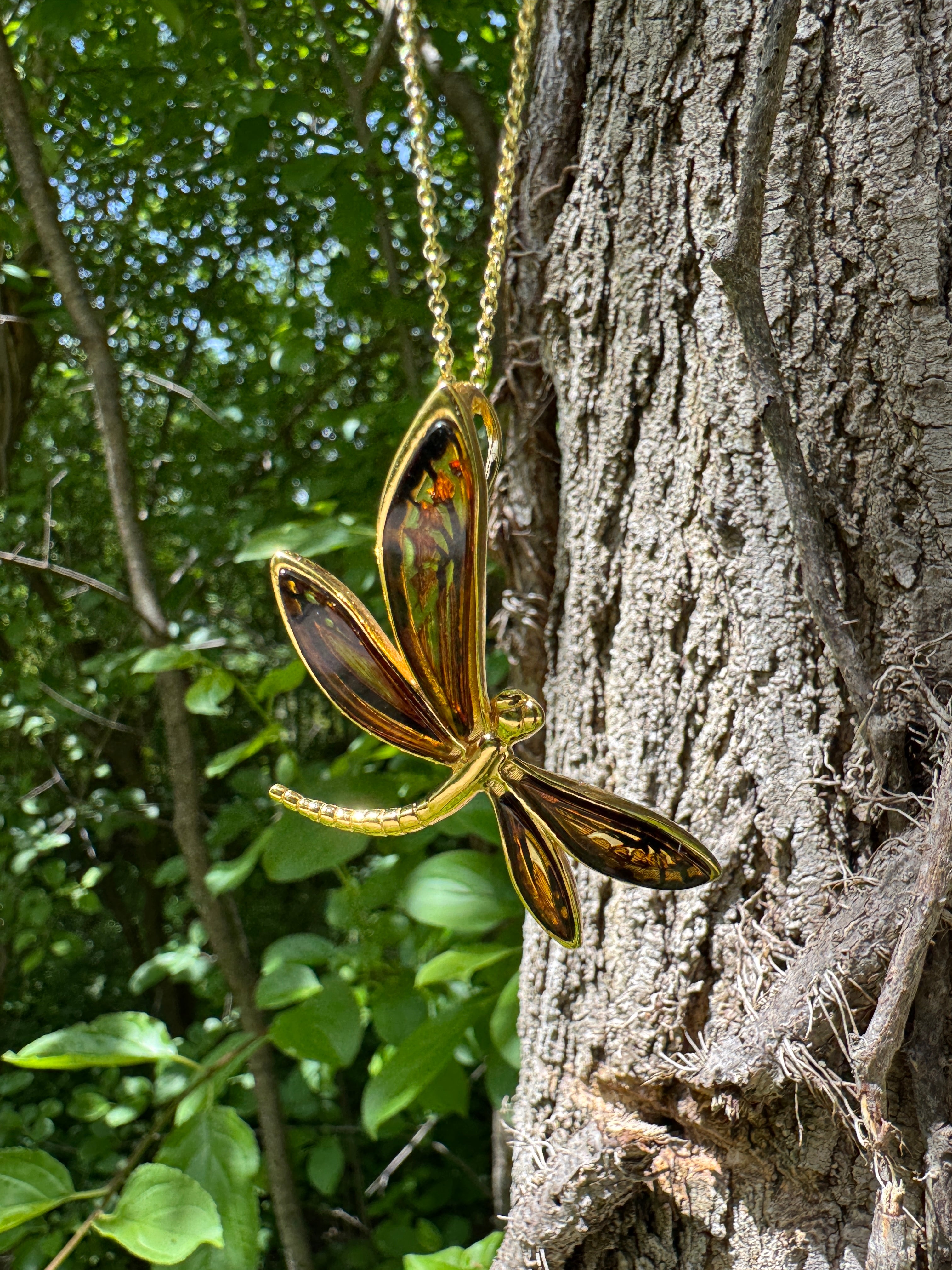 A Dragonfly of Light and Legacy - Gold Platted Sterling Silver Dragonfly Necklace
