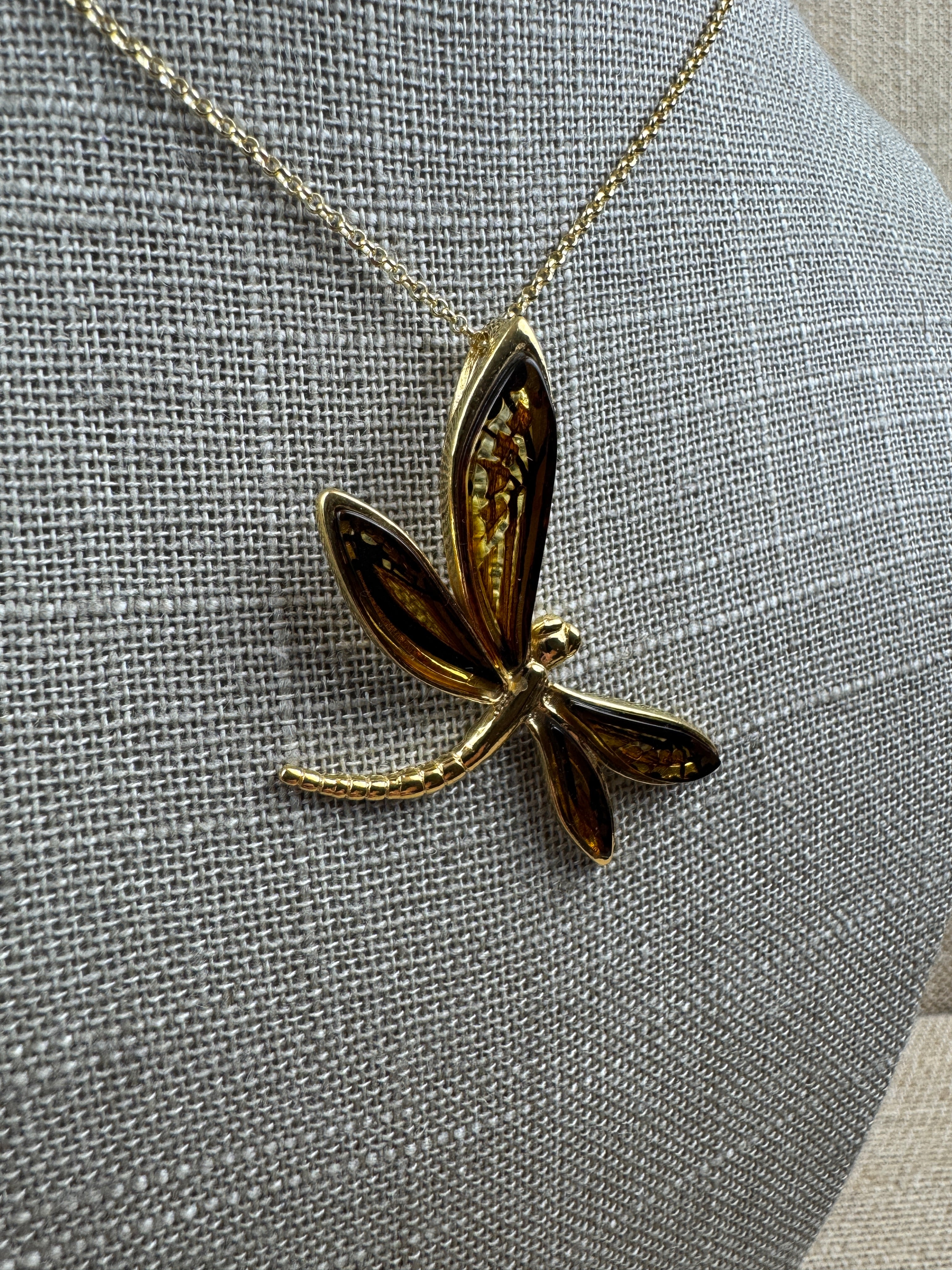 A Dragonfly of Light and Legacy - Gold Platted Sterling Silver Dragonfly Necklace