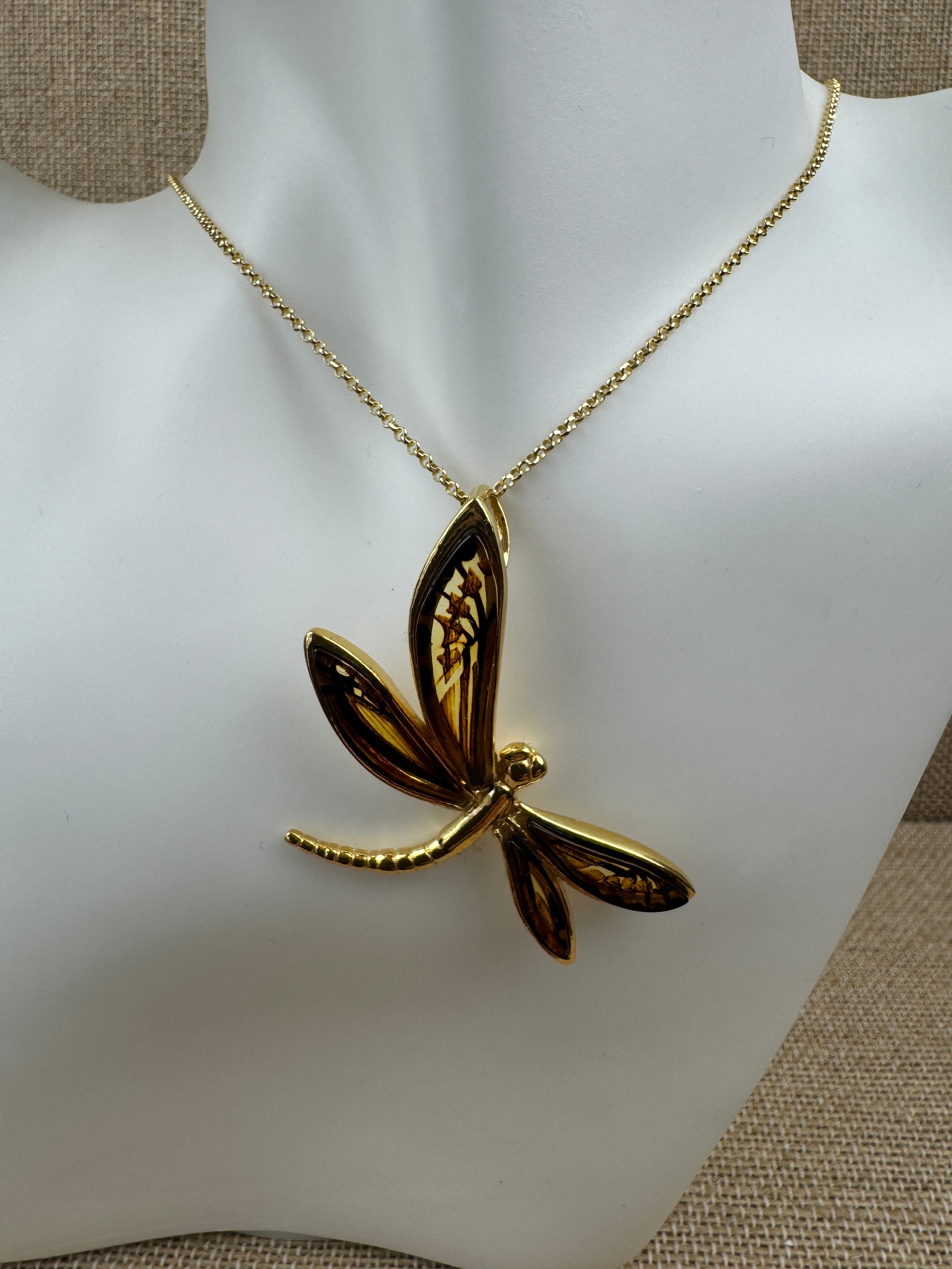 A Dragonfly of Light and Legacy - Gold Platted Sterling Silver Dragonfly Necklace