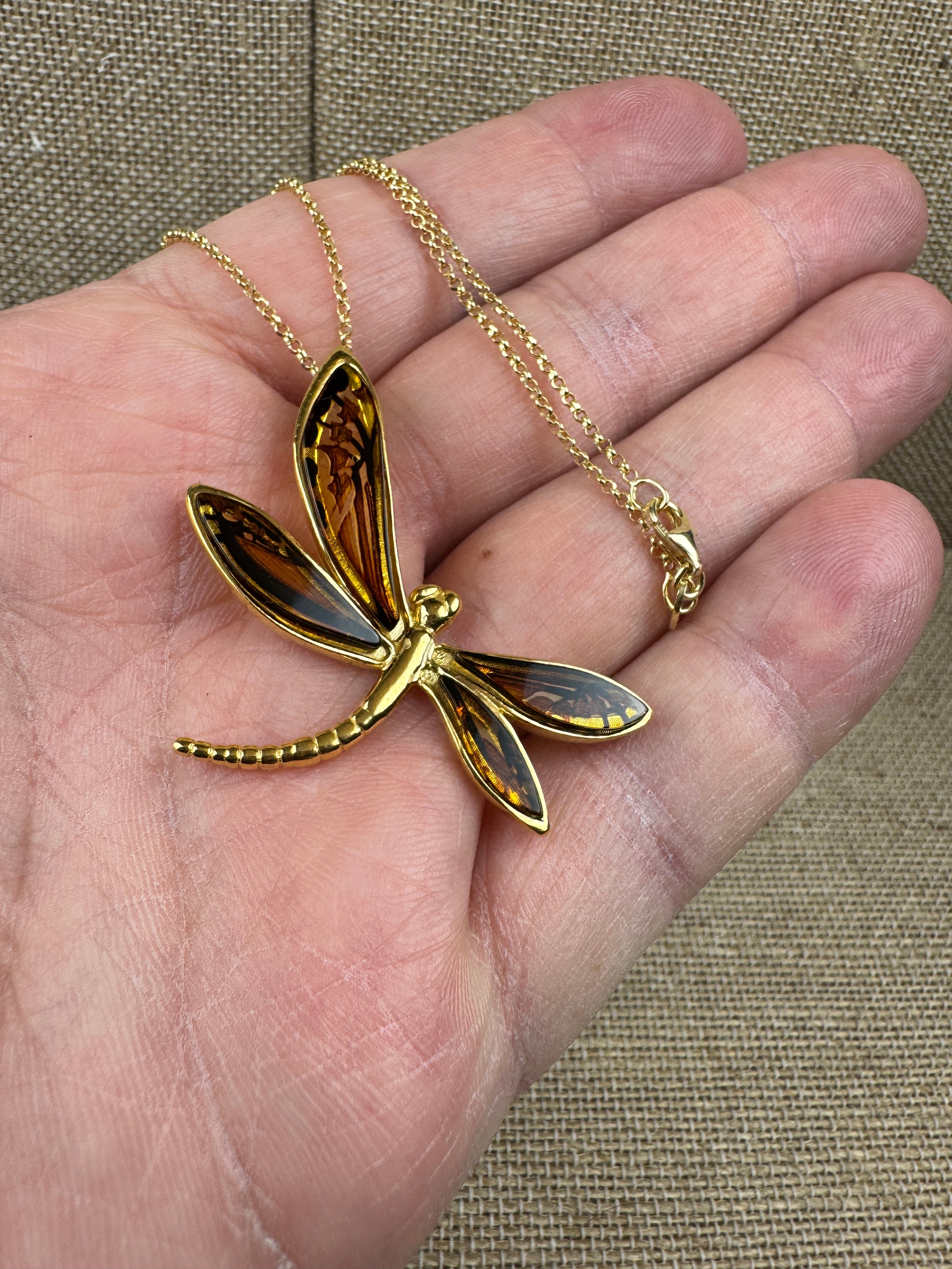 A Dragonfly of Light and Legacy - Gold Platted Sterling Silver Dragonfly Necklace