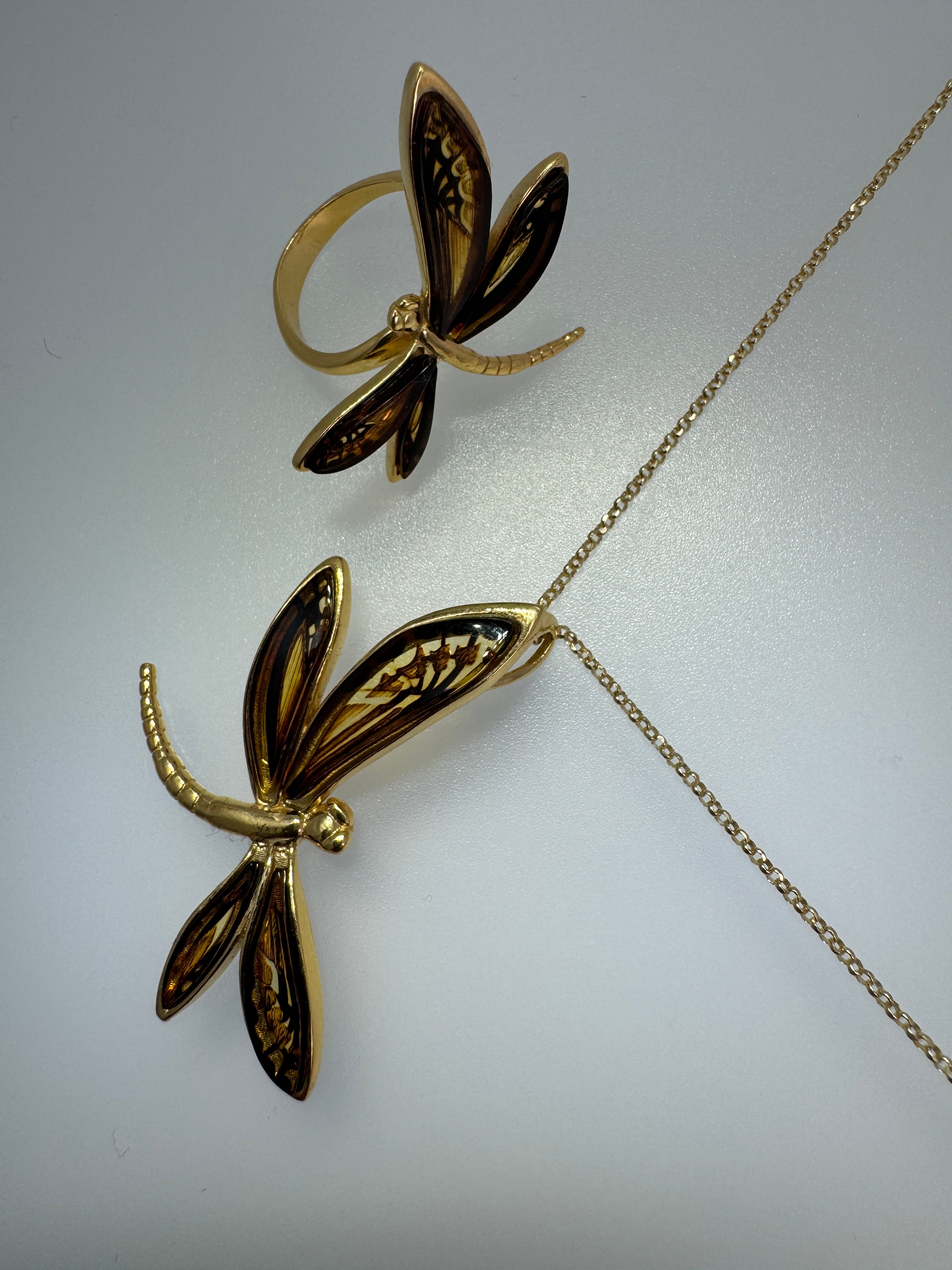 A Dragonfly of Light and Legacy - Gold Platted Sterling Silver Dragonfly Necklace