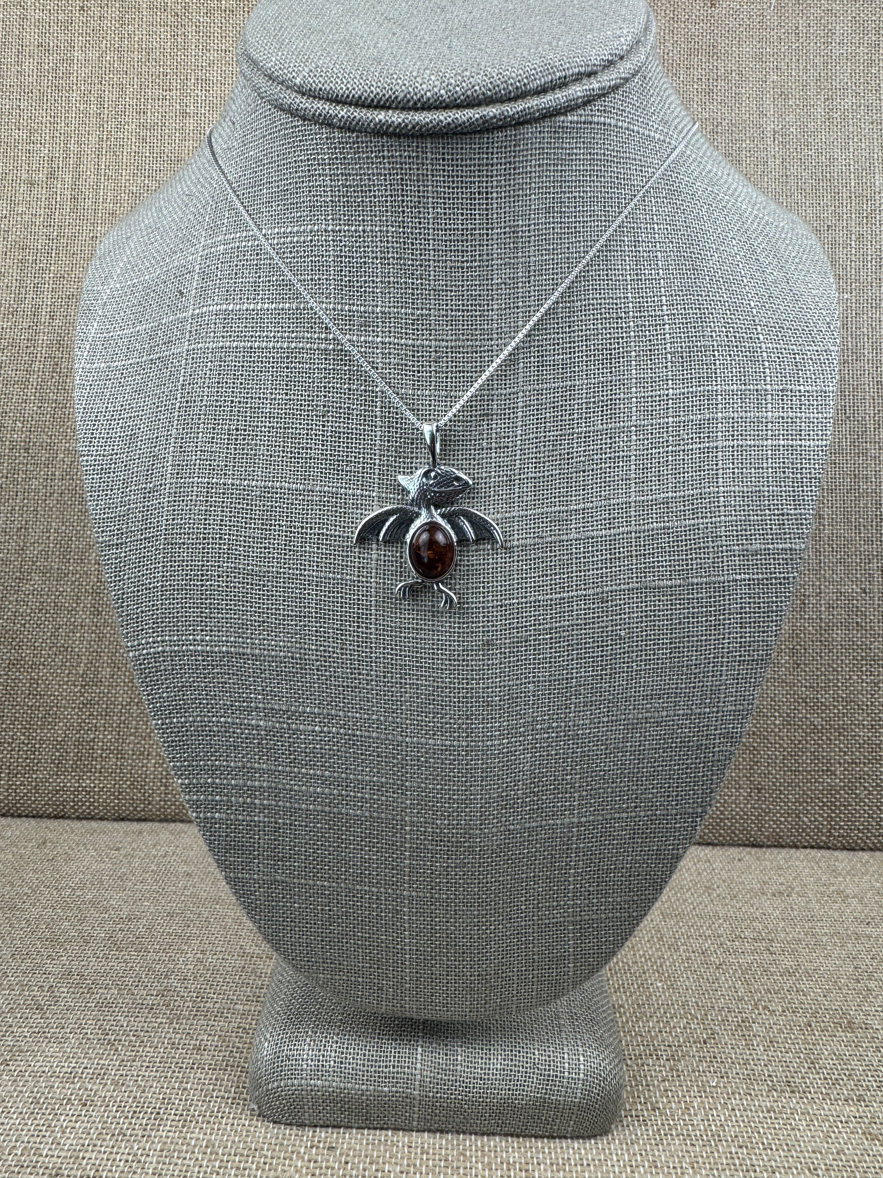 Baltic Amber Pterodactyl Dinosaur Necklace – Shipped on Sterling Silver Chain or Leather