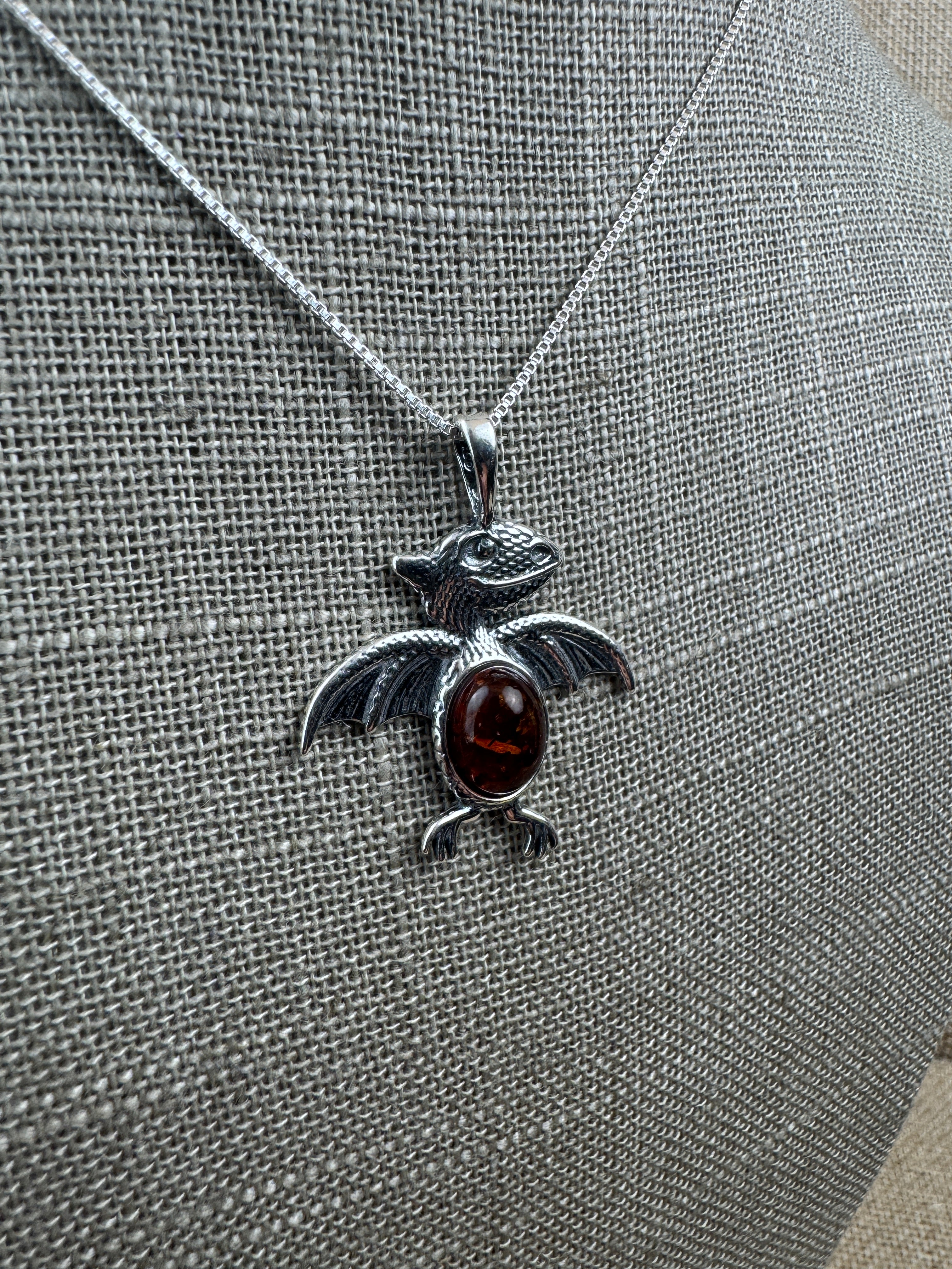Baltic Amber Pterodactyl Dinosaur Necklace – Shipped on Sterling Silver Chain or Leather