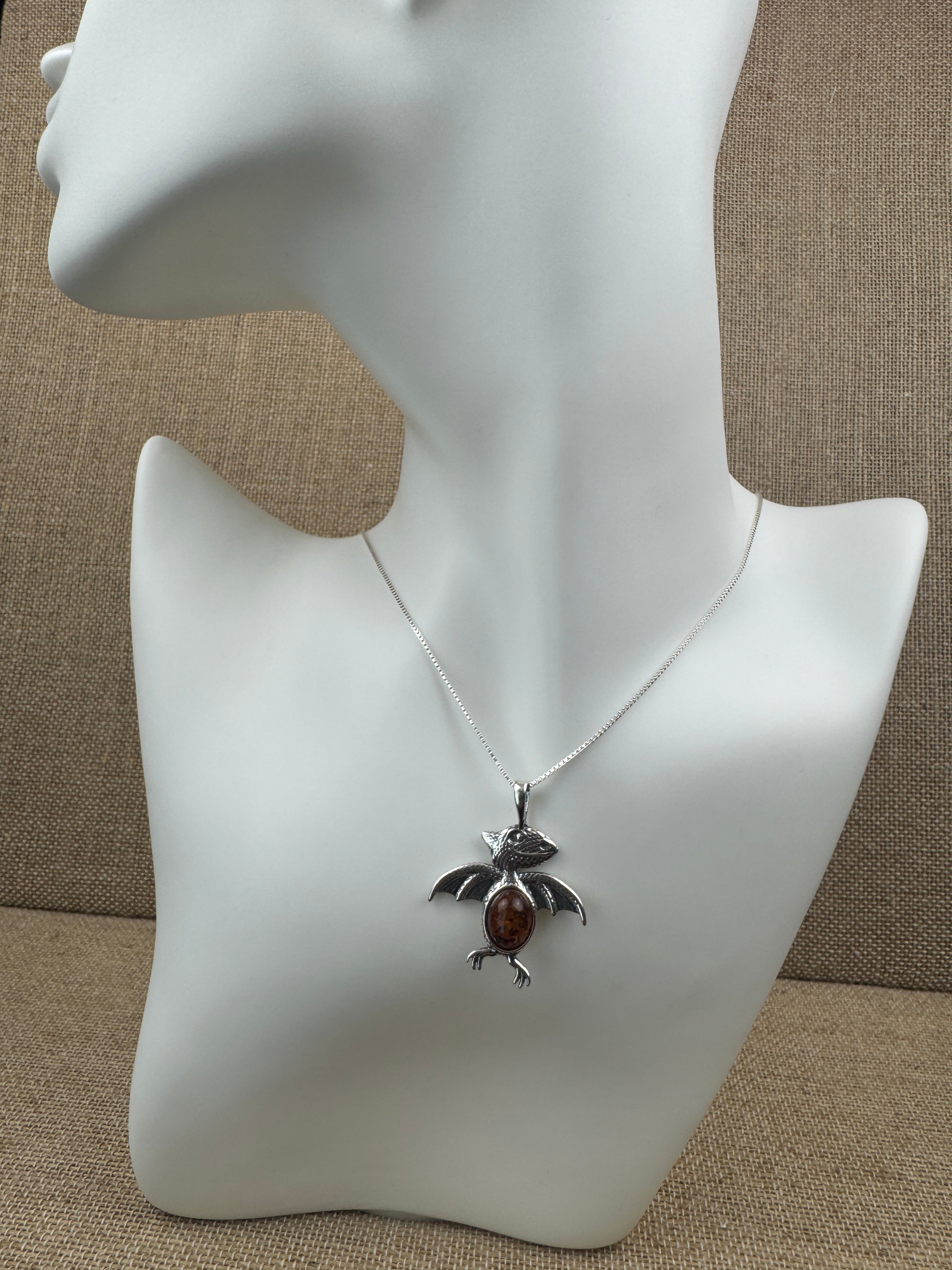 Baltic Amber Pterodactyl Dinosaur Necklace – Shipped on Sterling Silver Chain or Leather