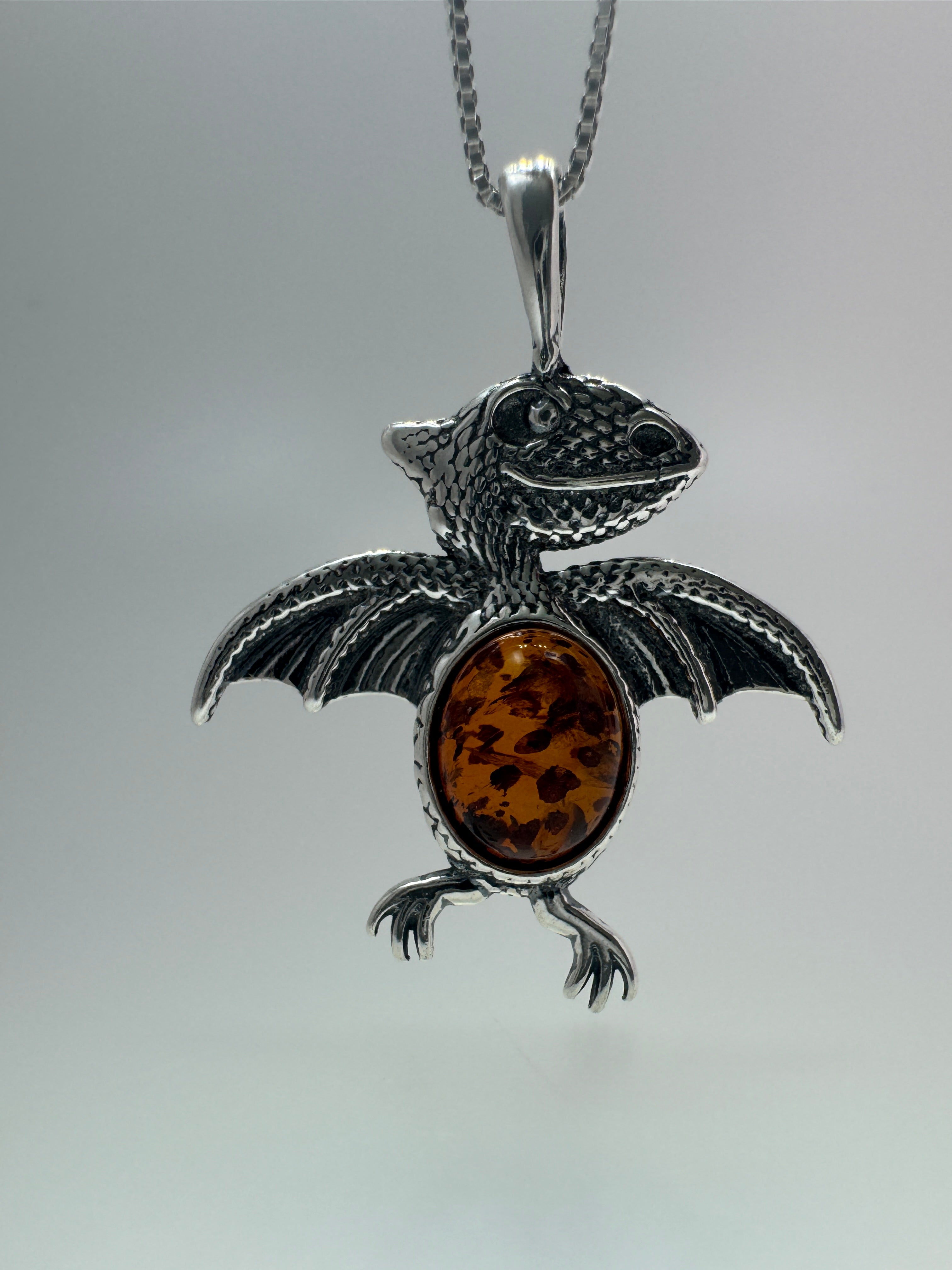 Baltic Amber Pterodactyl Dinosaur Necklace – Shipped on Sterling Silver Chain or Leather
