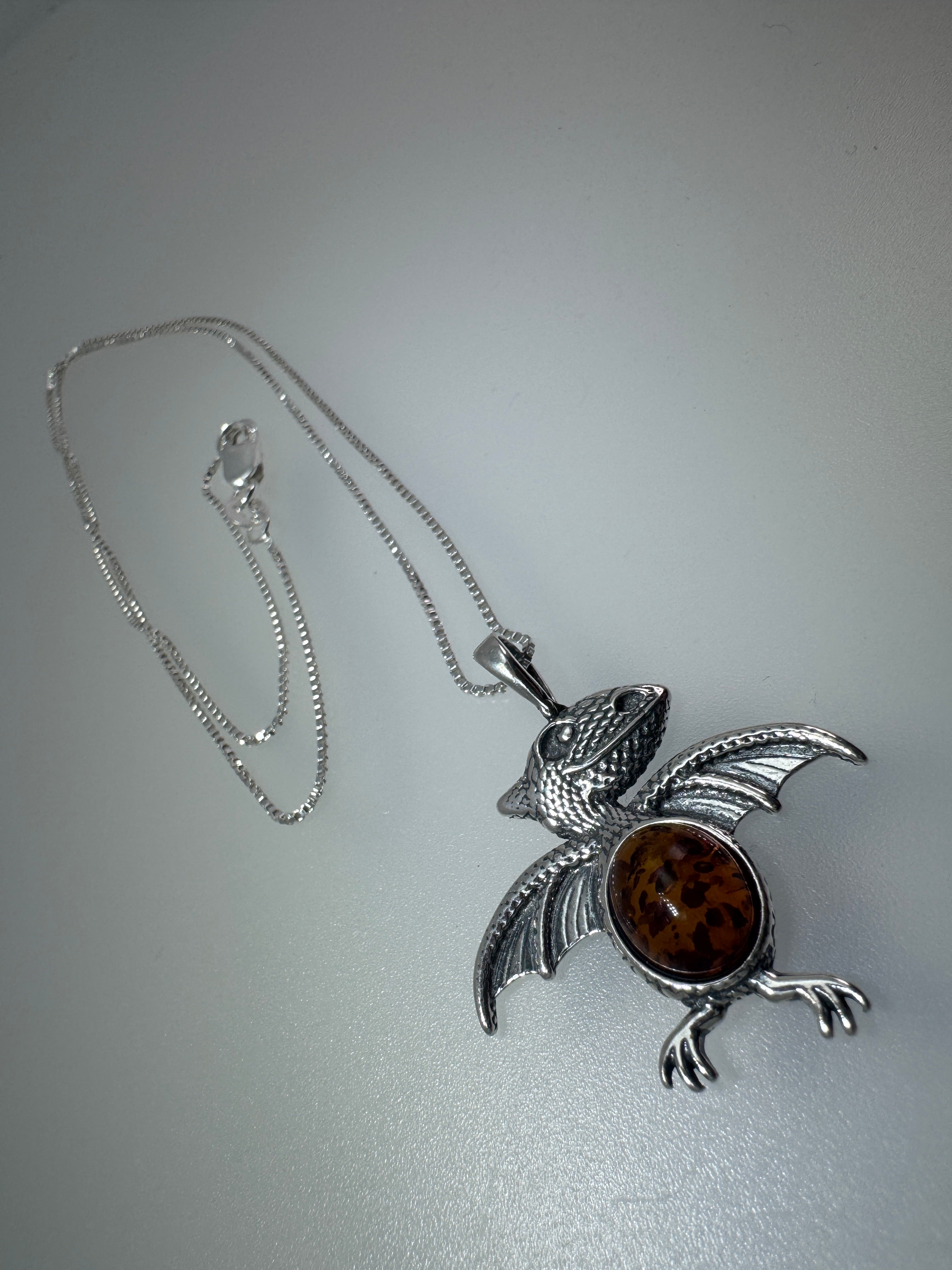 Baltic Amber Pterodactyl Dinosaur Necklace – Shipped on Sterling Silver Chain or Leather