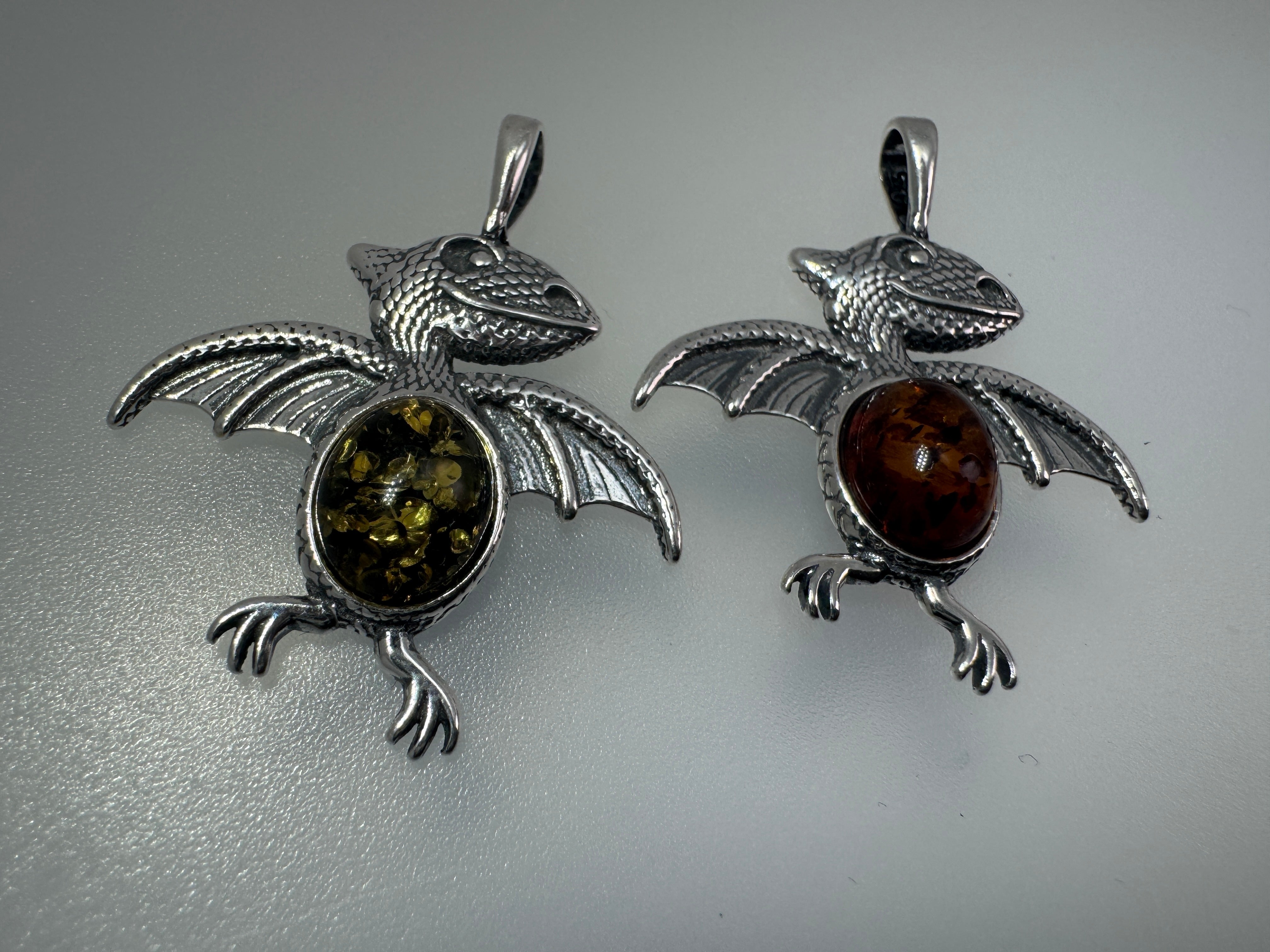 Baltic Amber Pterodactyl Dinosaur Necklace – Shipped on Sterling Silver Chain or Leather