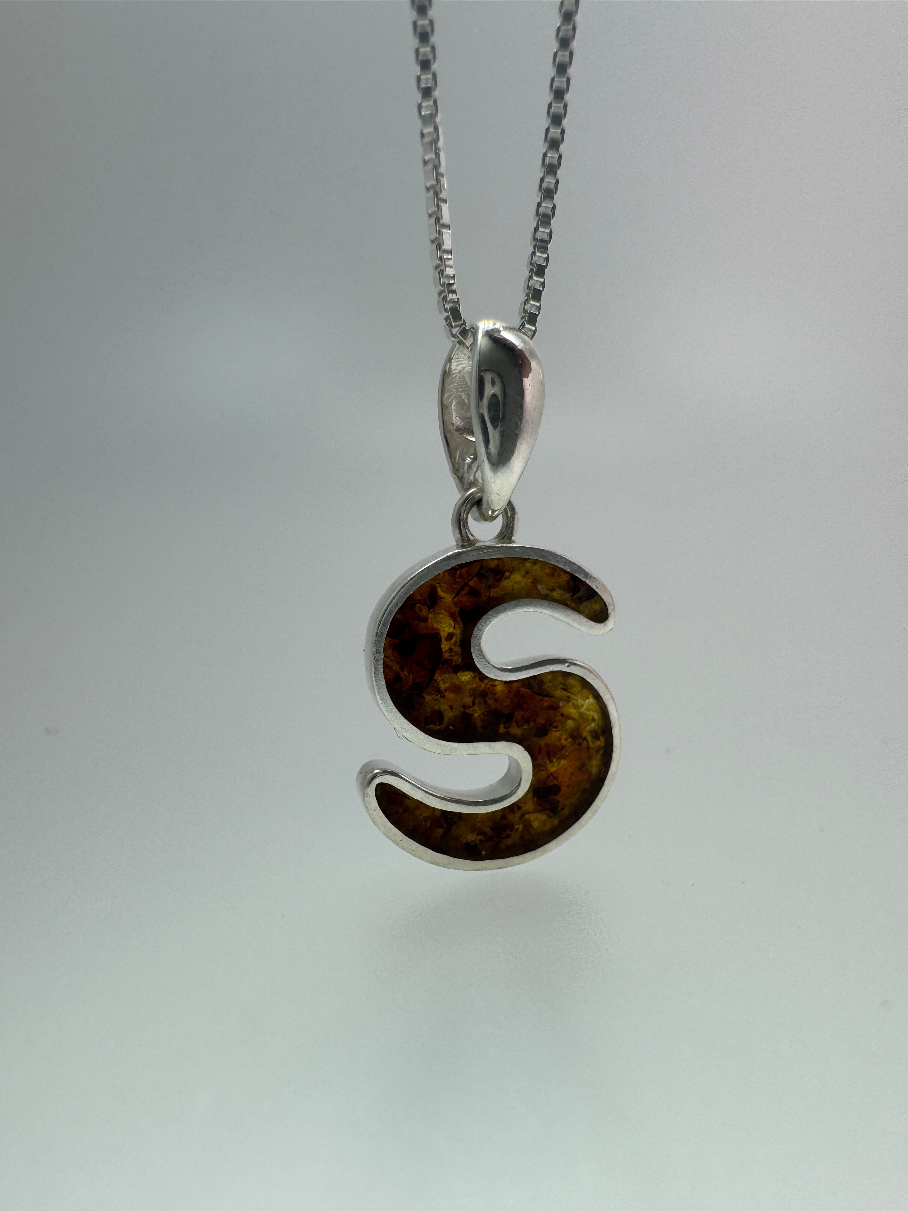 Sterling Silver & Baltic Amber Initial Pendants – Personalized Elegance