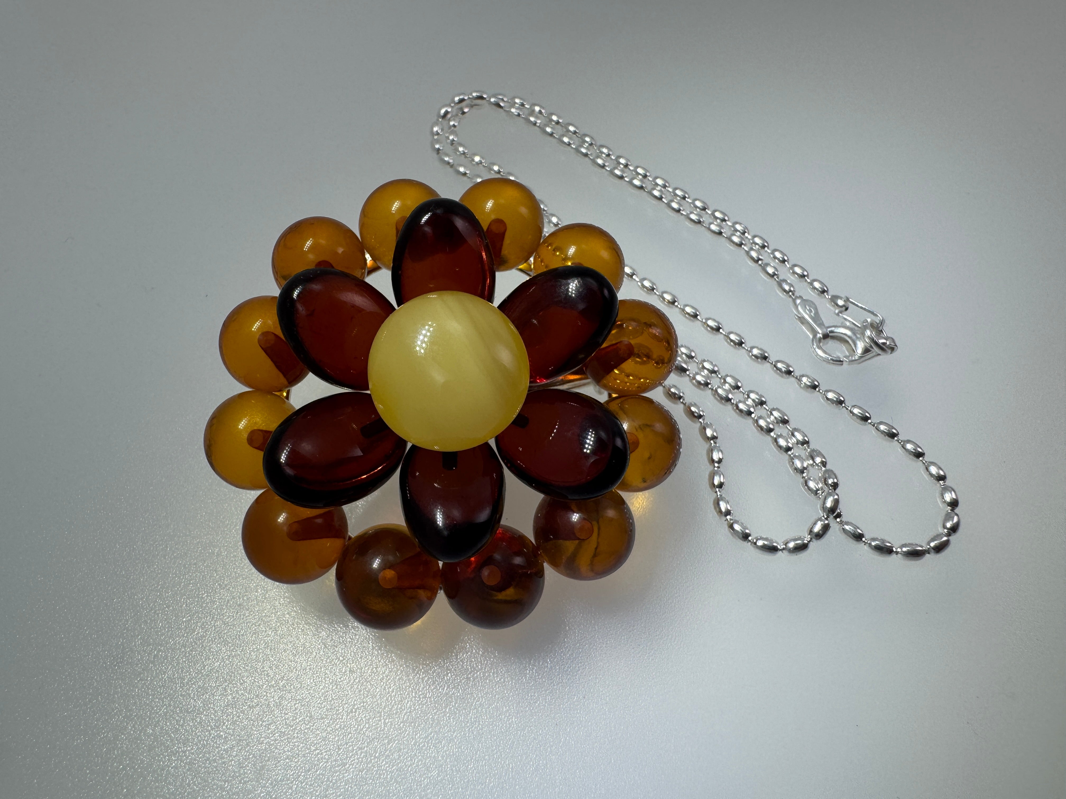 One-of-a-Kind Baltic Amber Beaded Pendant & Brooch – Multi-Tone Beauty - Shipped on Silver Chain