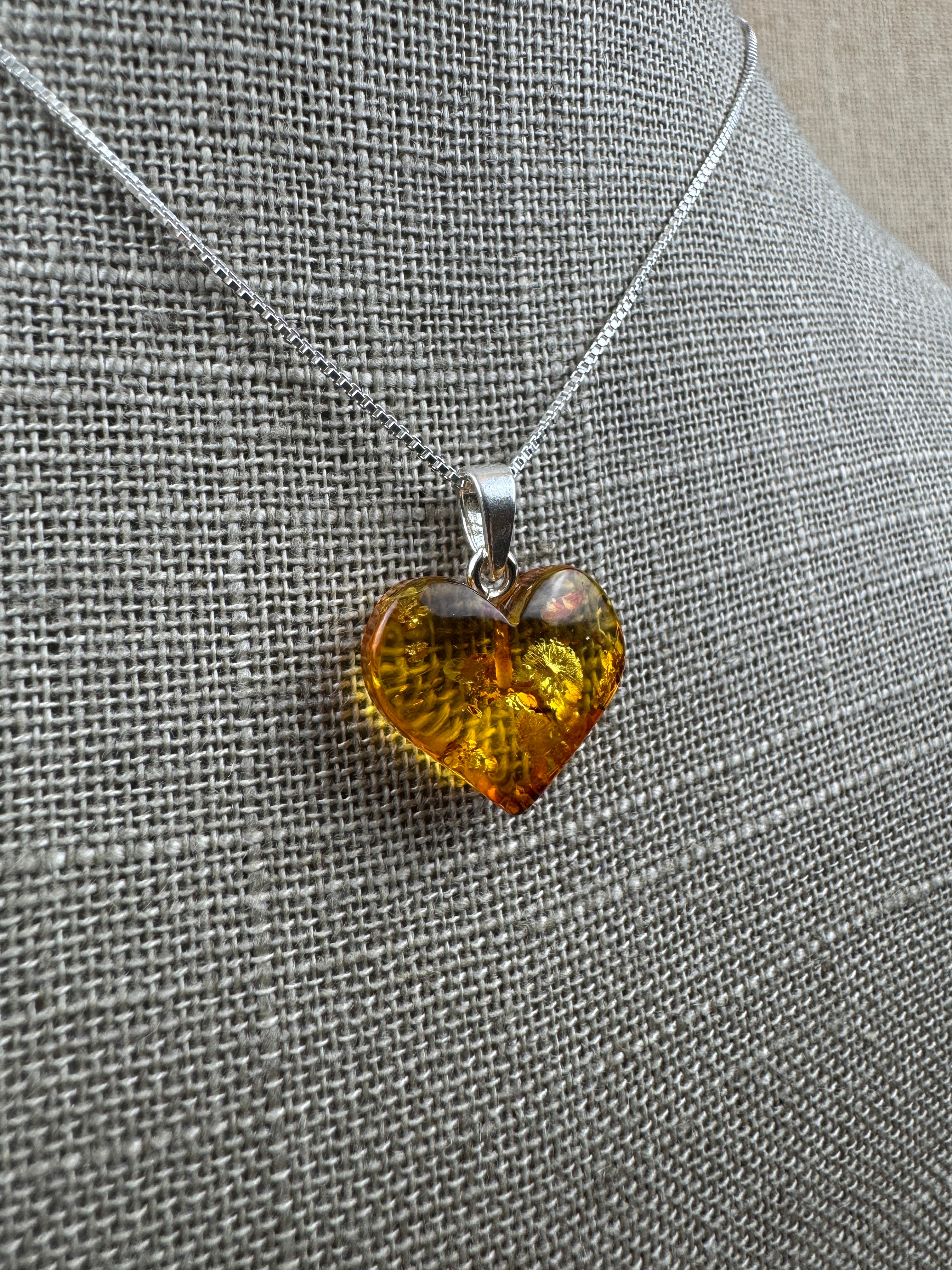 Sterling Silver & Baltic Amber Honey Heart Pendant – A Tiny Treasure Full of Love - Shipped on Chaince of Silver Chain