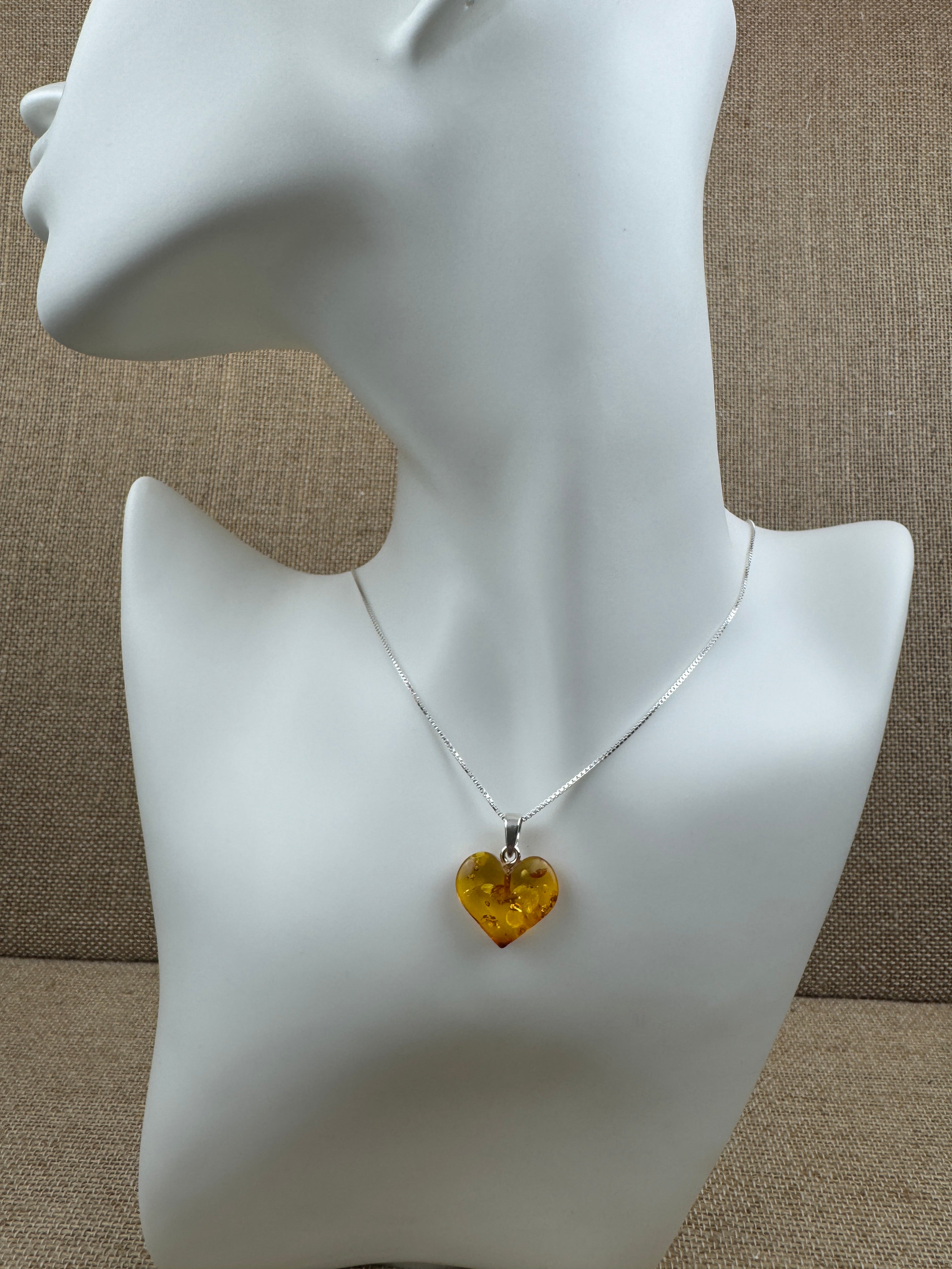 Sterling Silver & Baltic Amber Honey Heart Pendant – A Tiny Treasure Full of Love - Shipped on Chaince of Silver Chain