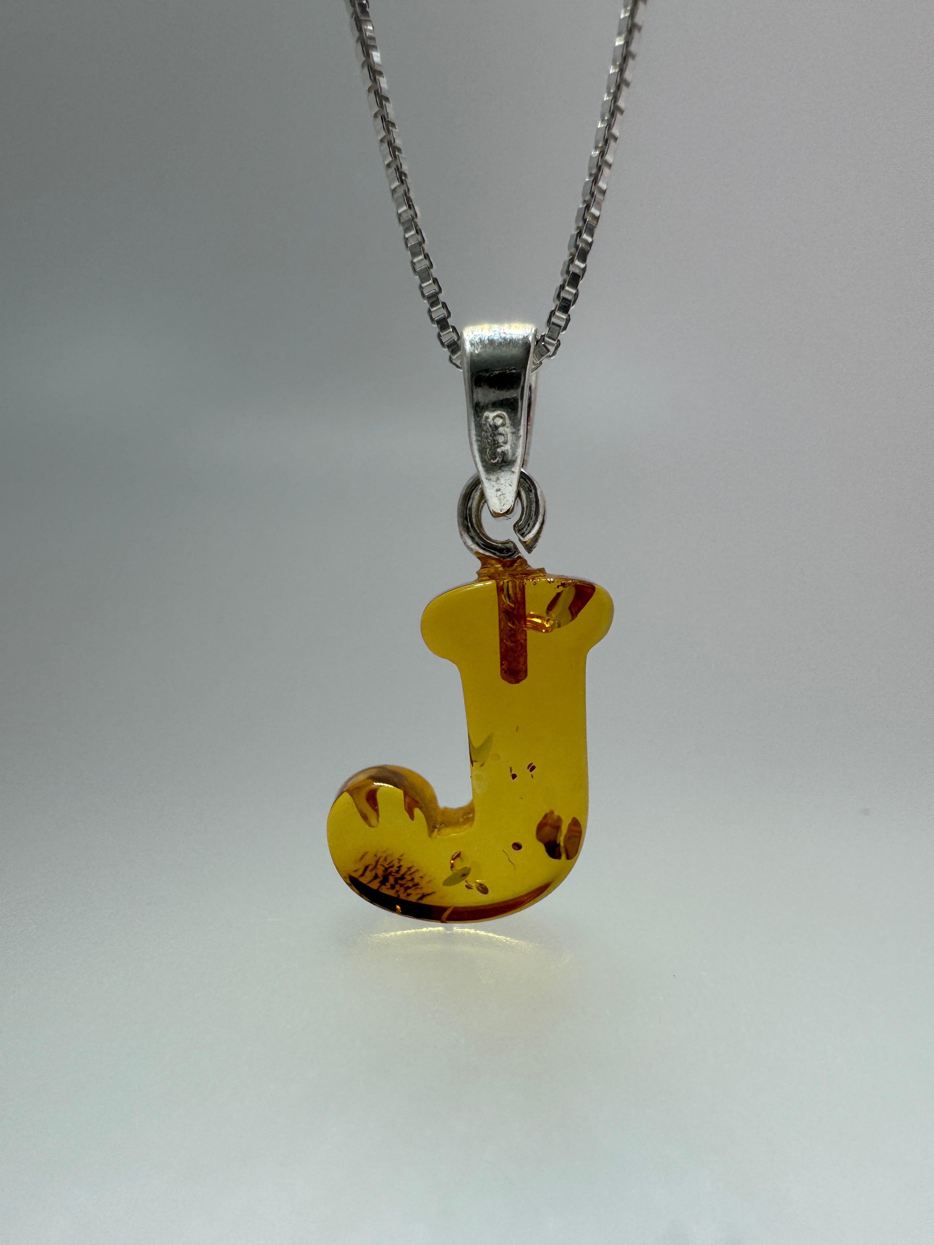 Personalized Baltic Amber Initial Pendant – Handcarved from one stone - shipped on choice of silver chain.