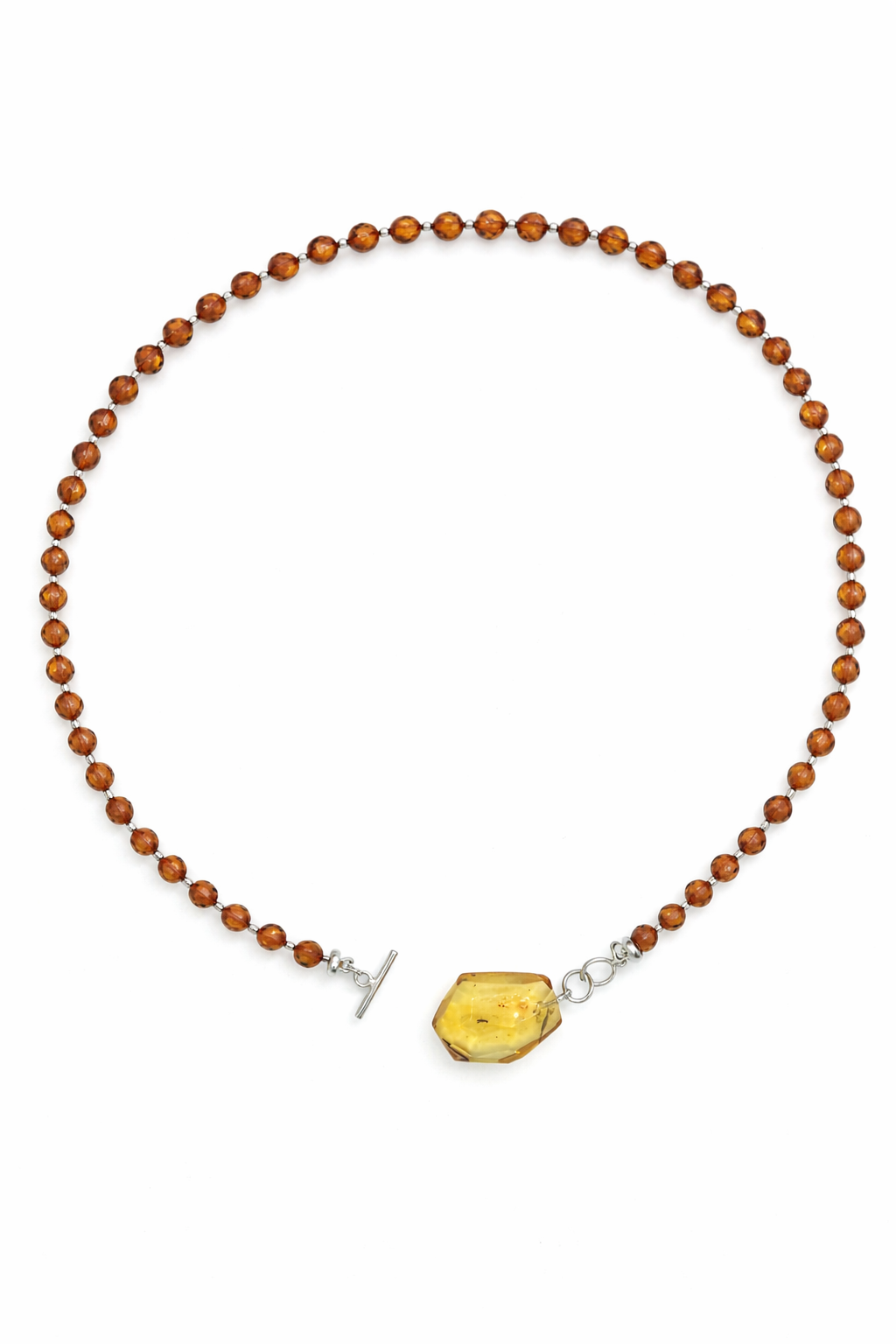 Lemon Baltic Amber Pendant Necklace, Faceted Amber Pendant, Honey Amber Bead Necklace, Sterling Silver Toggle, Insect Inclusion Amber, One of a Kind
