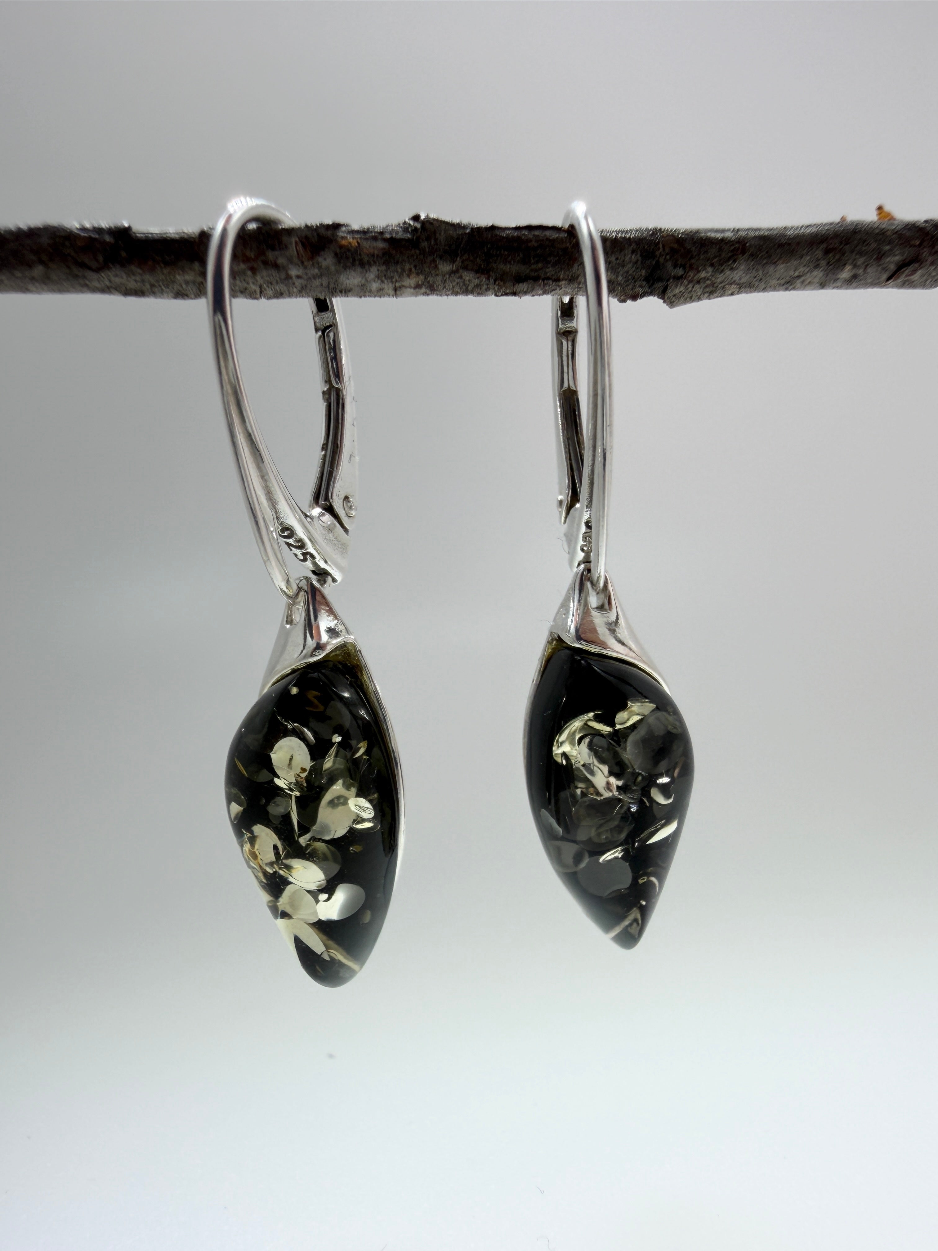 Marquise Baltic Amber Dangle Earrings | Honey Cognac Sterling Silver Lever Backs Handmade in Poland