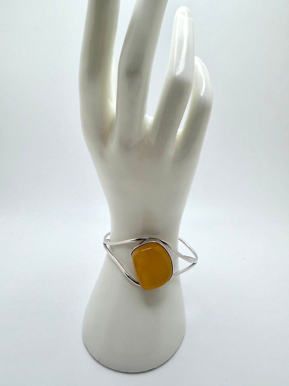 Modern Handmade Sterling Silver Cuff Bracelet with Genuine Butterscotch Baltic Amber