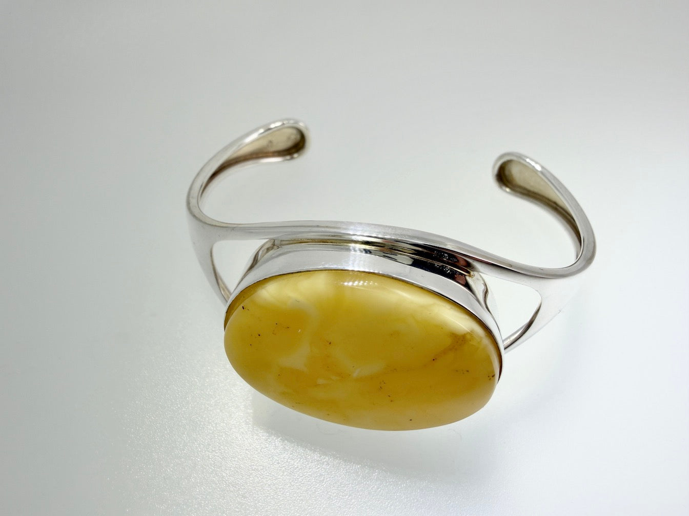 Modern Handmade Sterling Silver Cuff Bracelet with Genuine Butterscotch Baltic Amber