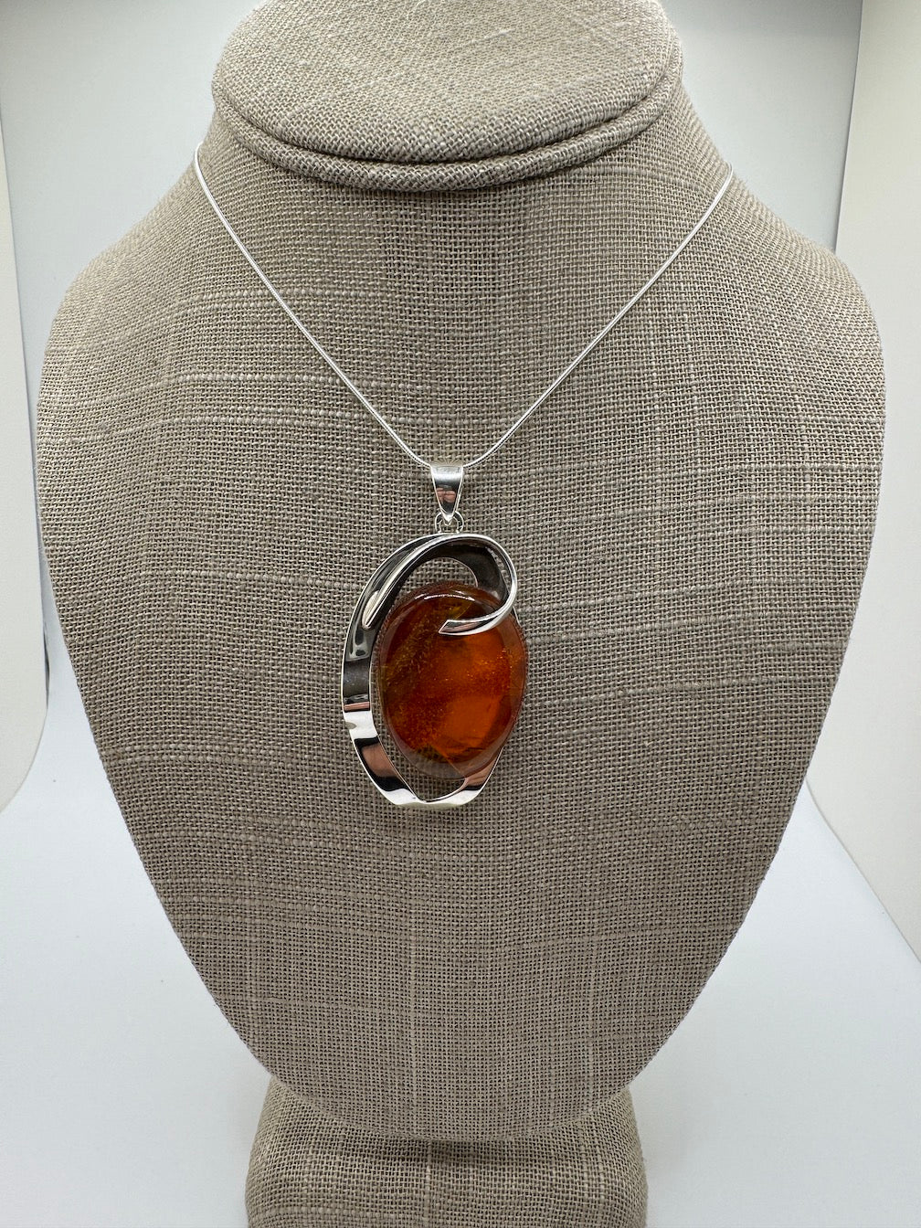 Modern Sterling Silver Honey Baltic Amber Pendant – Handmade in Poland