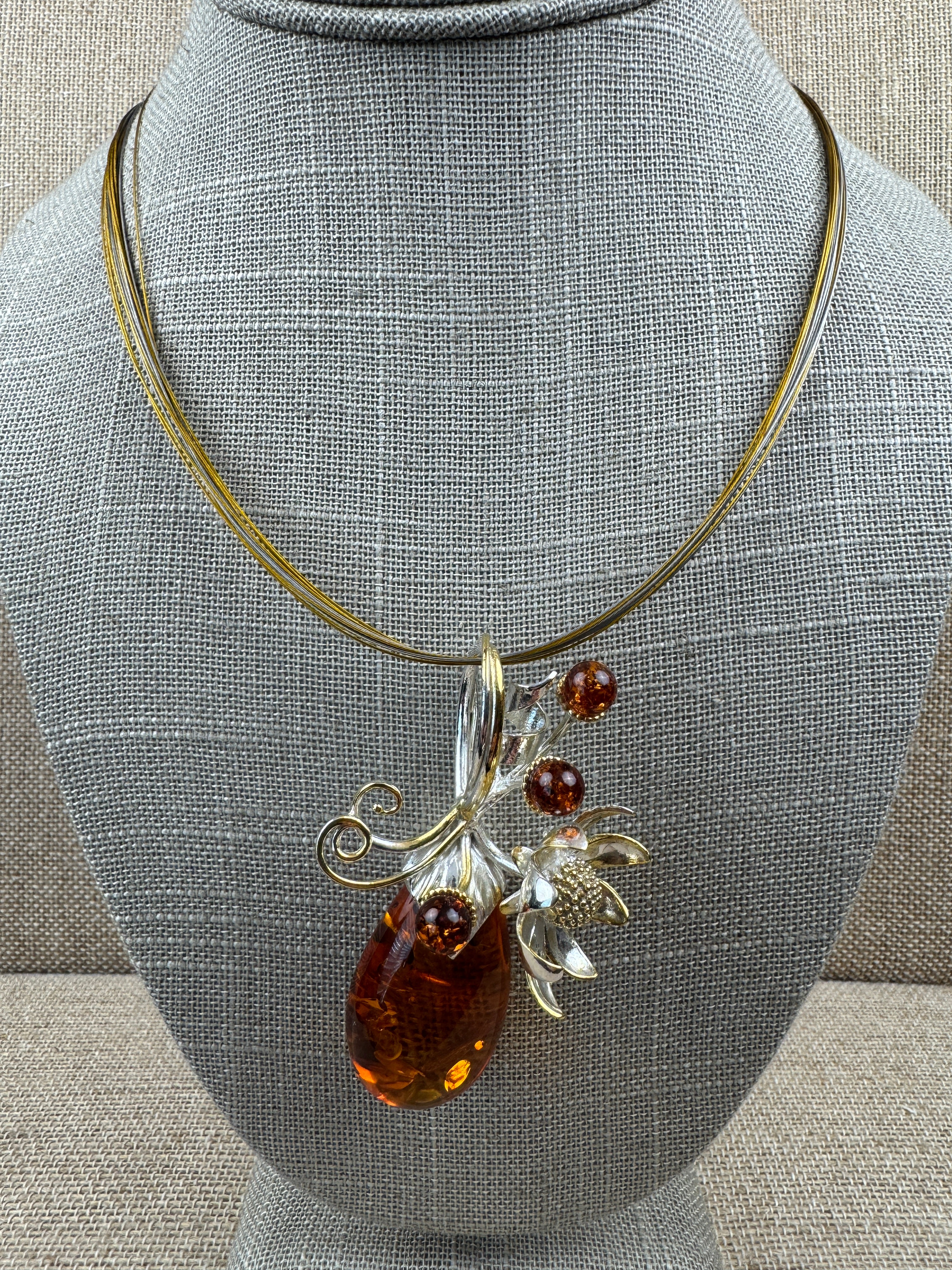 Modern Whimsical Baltic Amber Flower Pendant