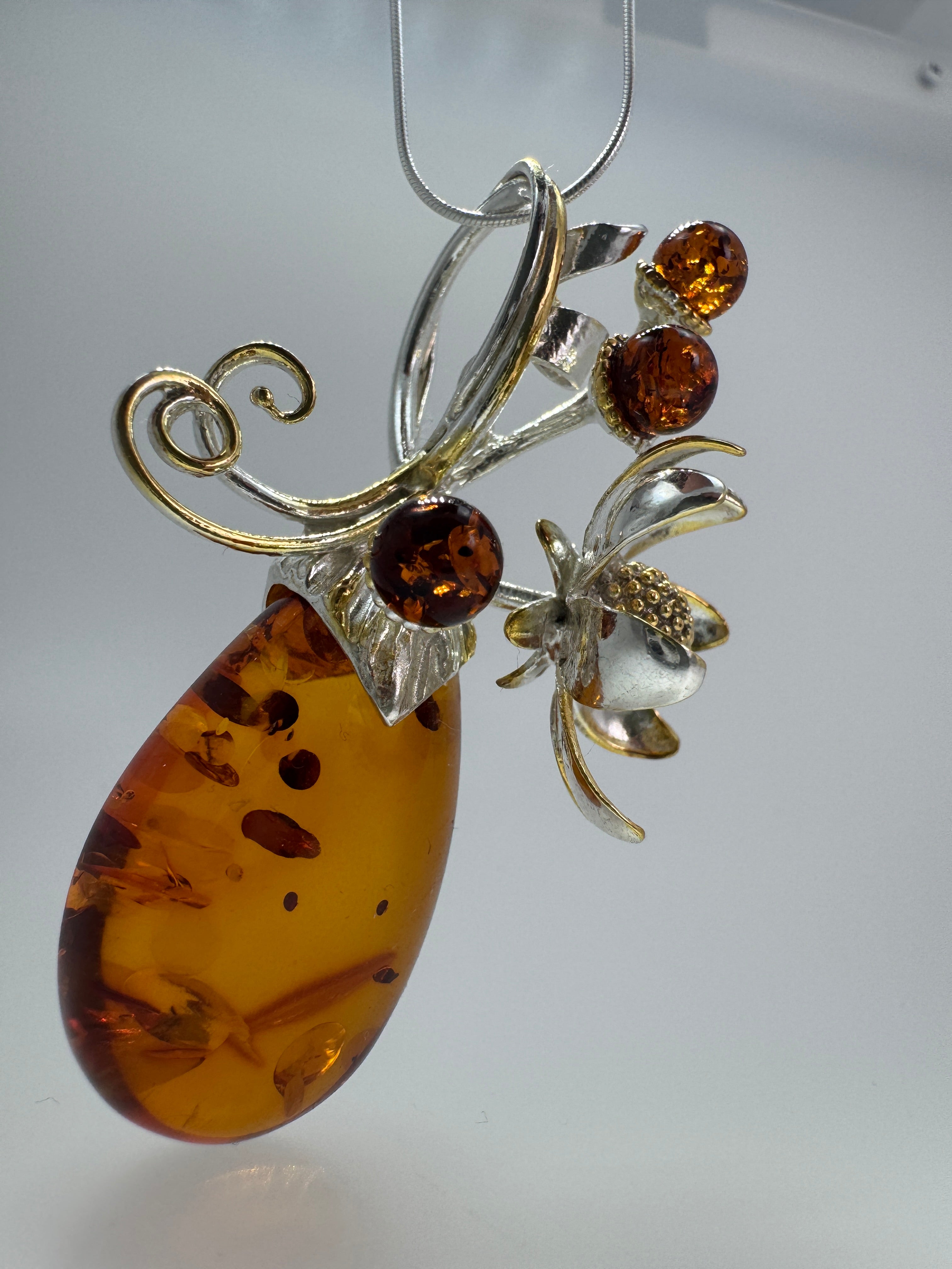 Modern Whimsical Baltic Amber Flower Pendant