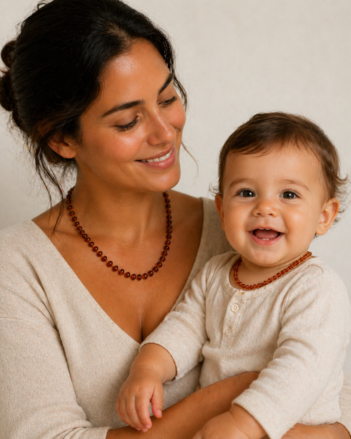 Genuine Baltic Amber Mother & Baby Matching Necklace Set – Honey Amber Beaded Necklace – Knotted Amber – Teething Necklace